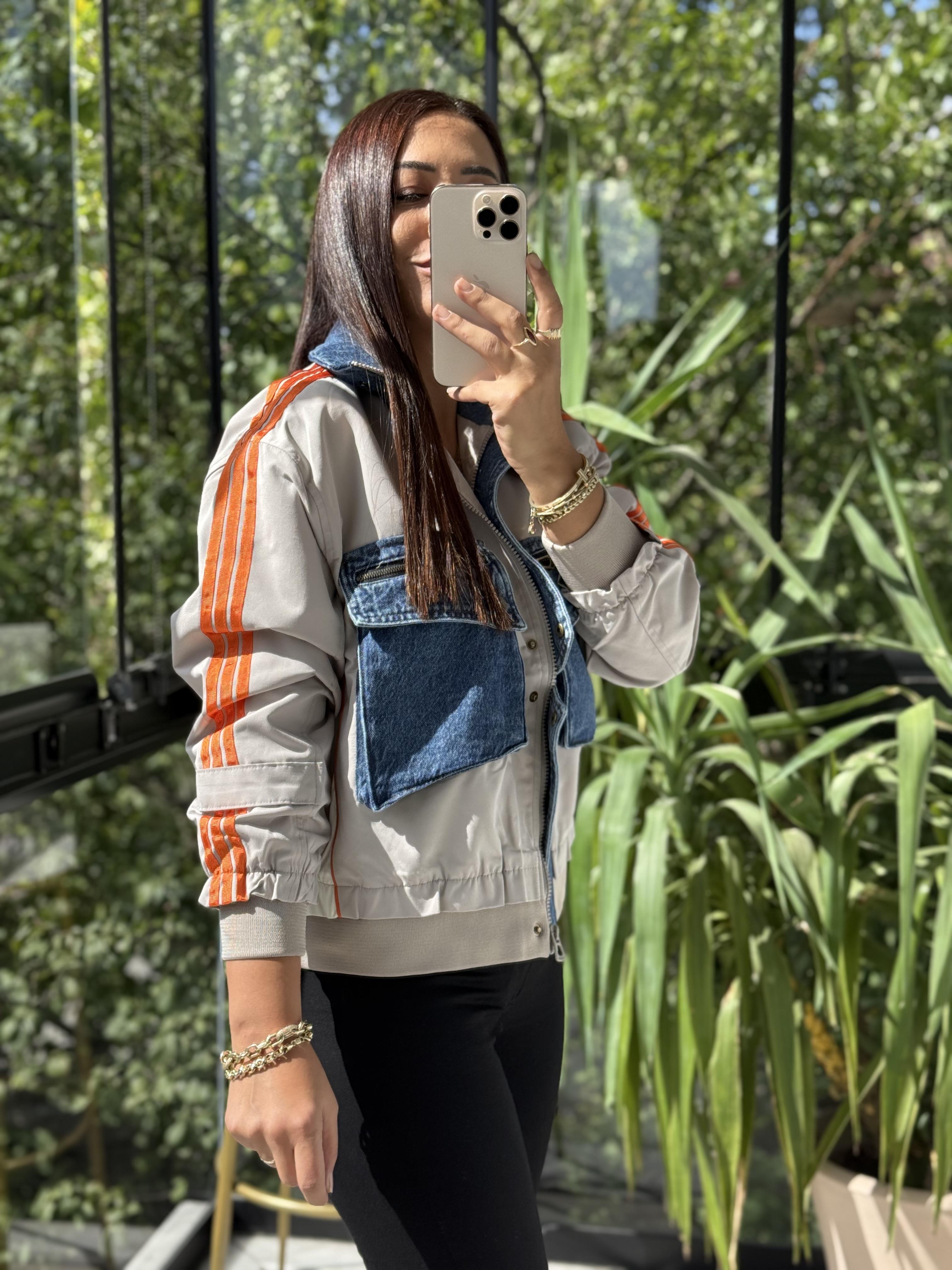 Crop Çizgili Ceket Taş