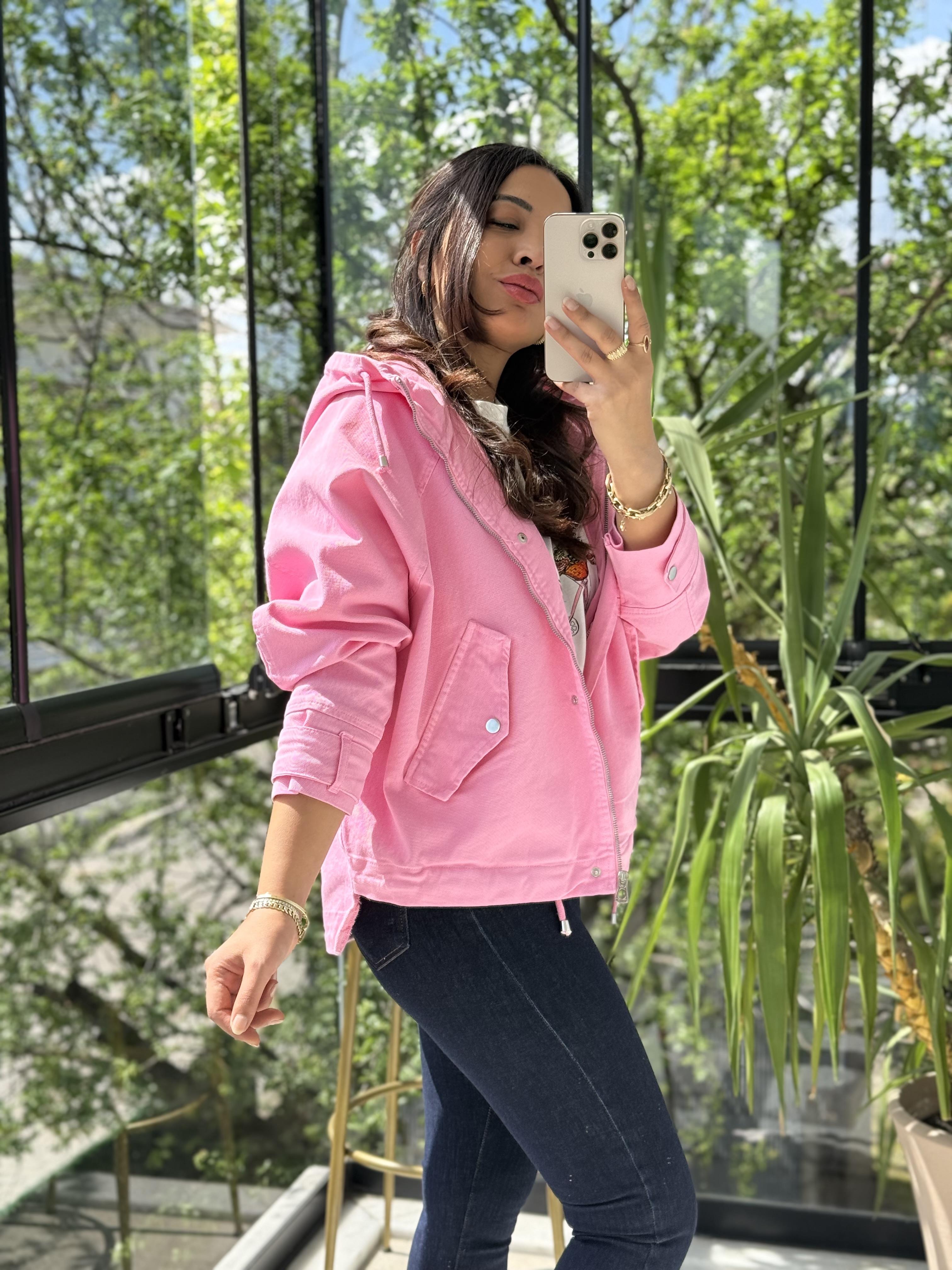 Oversize Kapuşonlu Ceket Pembe