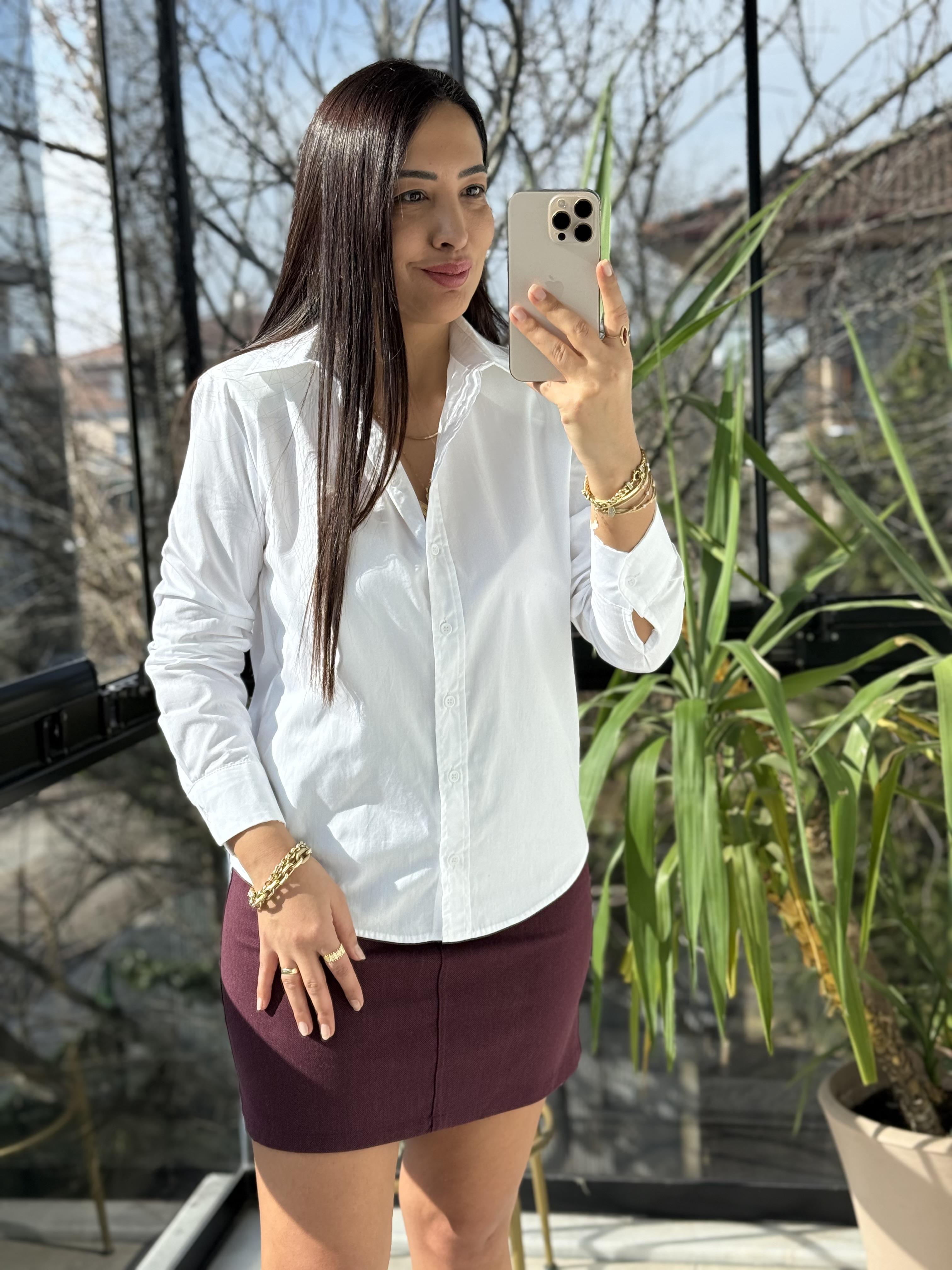 Vatkalı Poplin Gömlek Beyaz