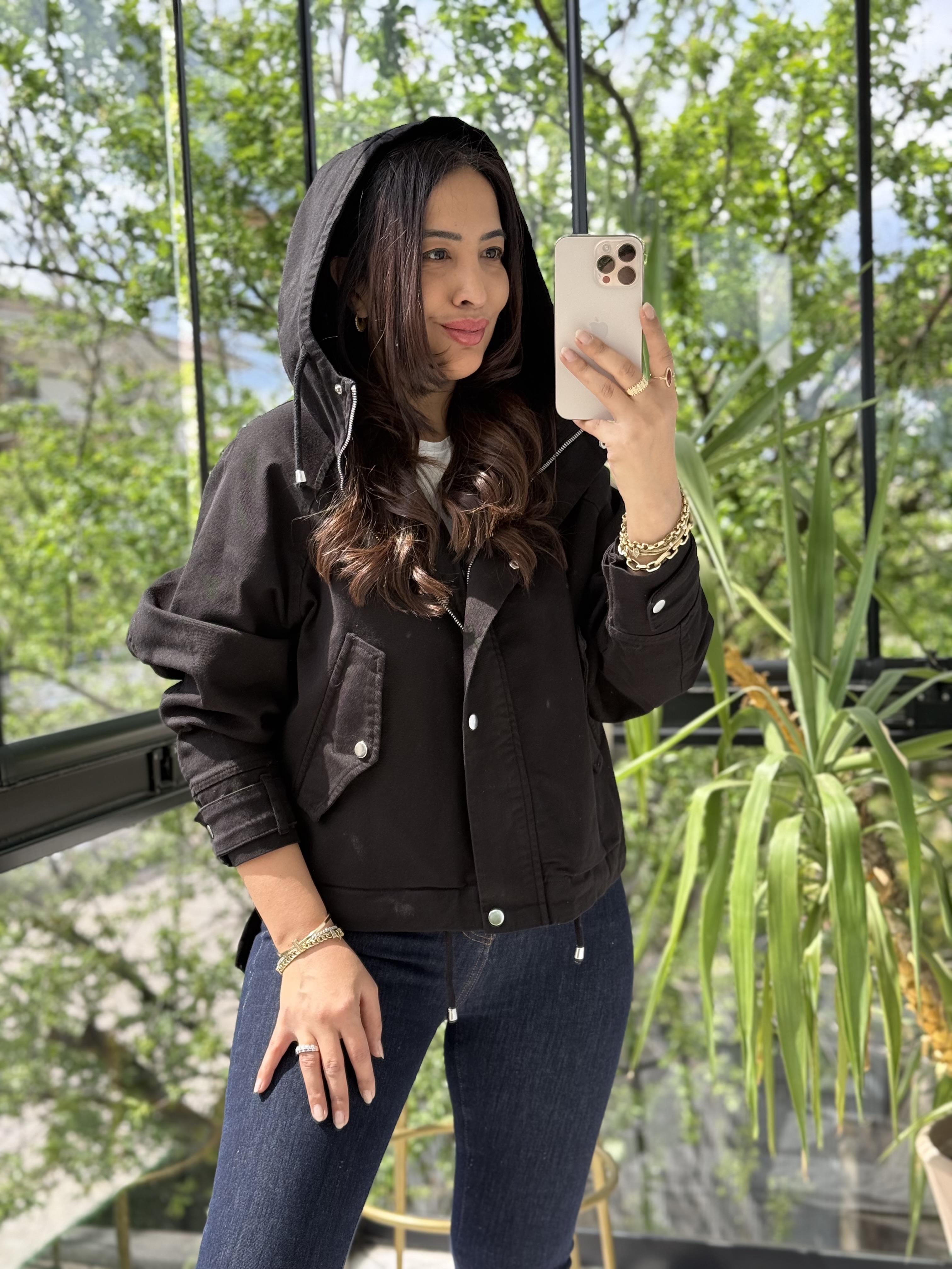 Oversize Kapuşonlu Ceket Siyah