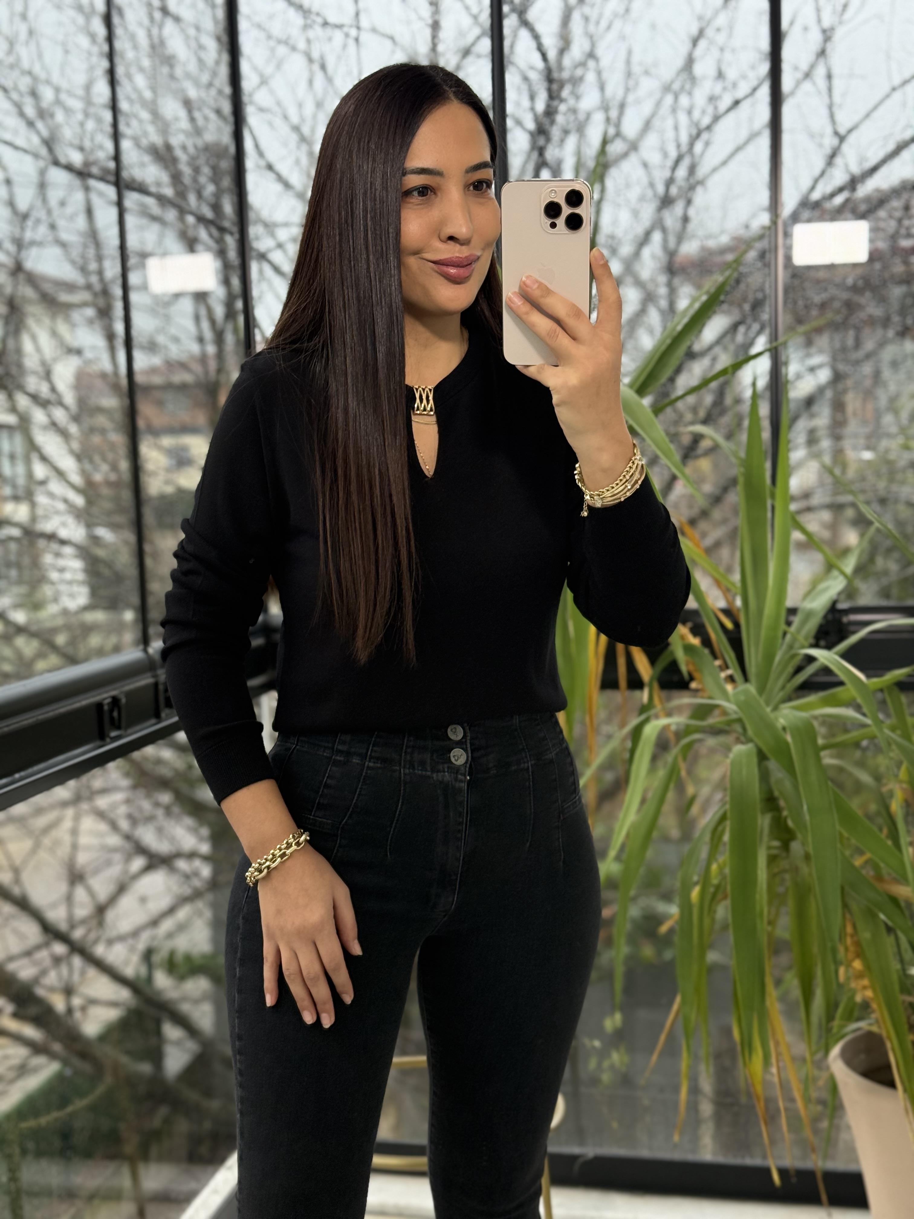 Pencere Detay Gold Tokalı Merserize Siyah