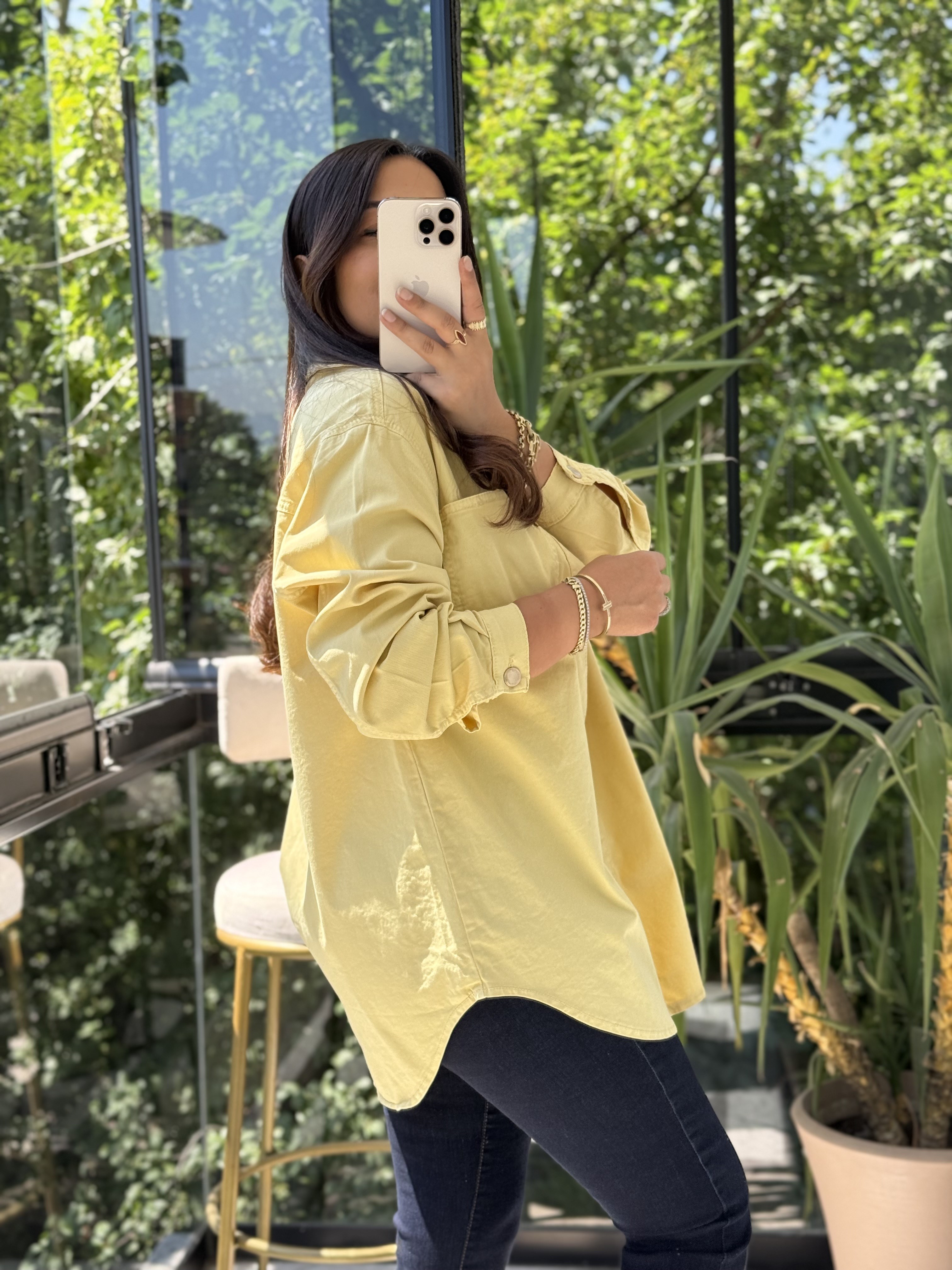 Düğmeli Oversize Gömlek Hardal