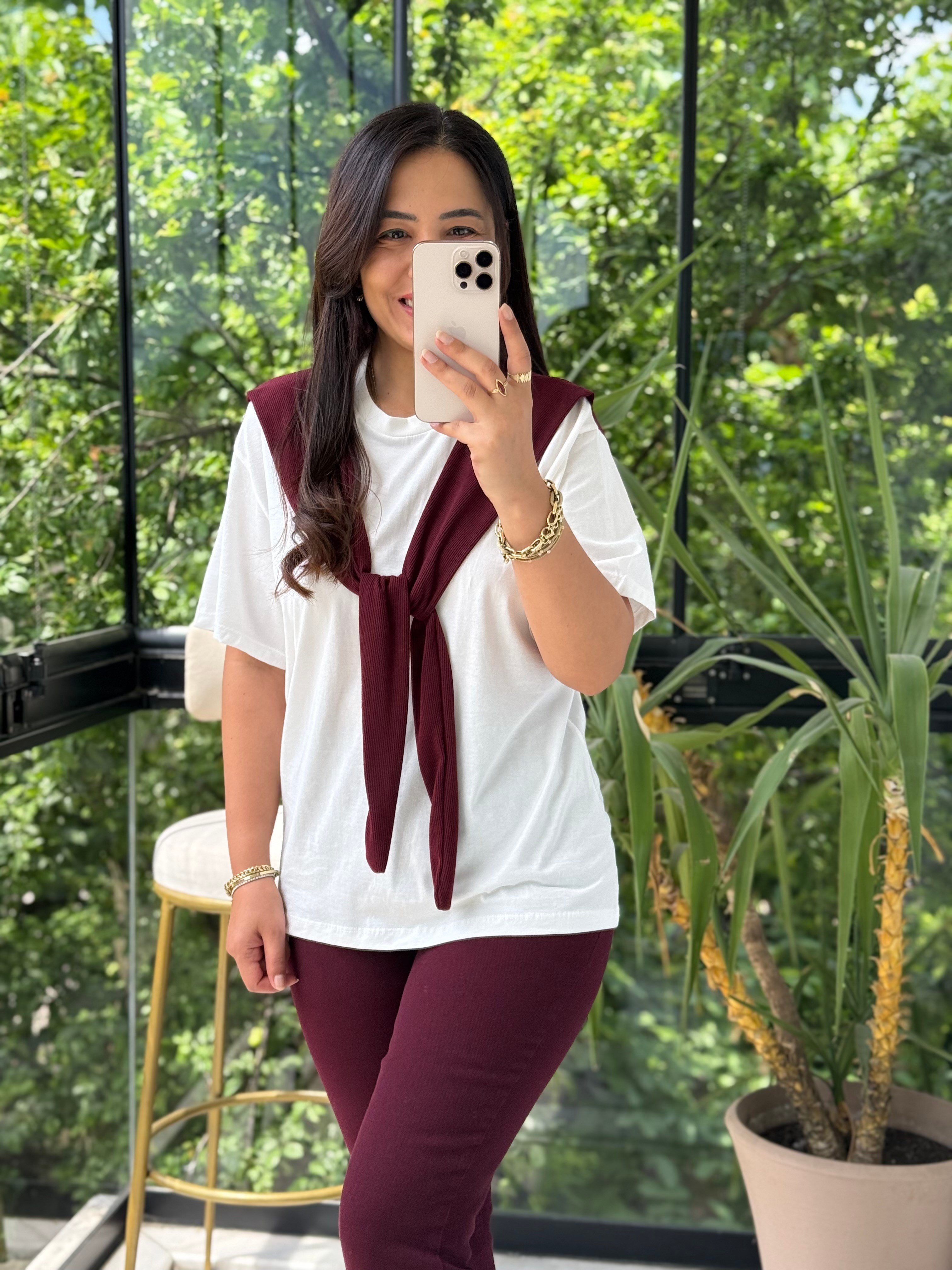 Bağlama Detaylı Tişört Bordo