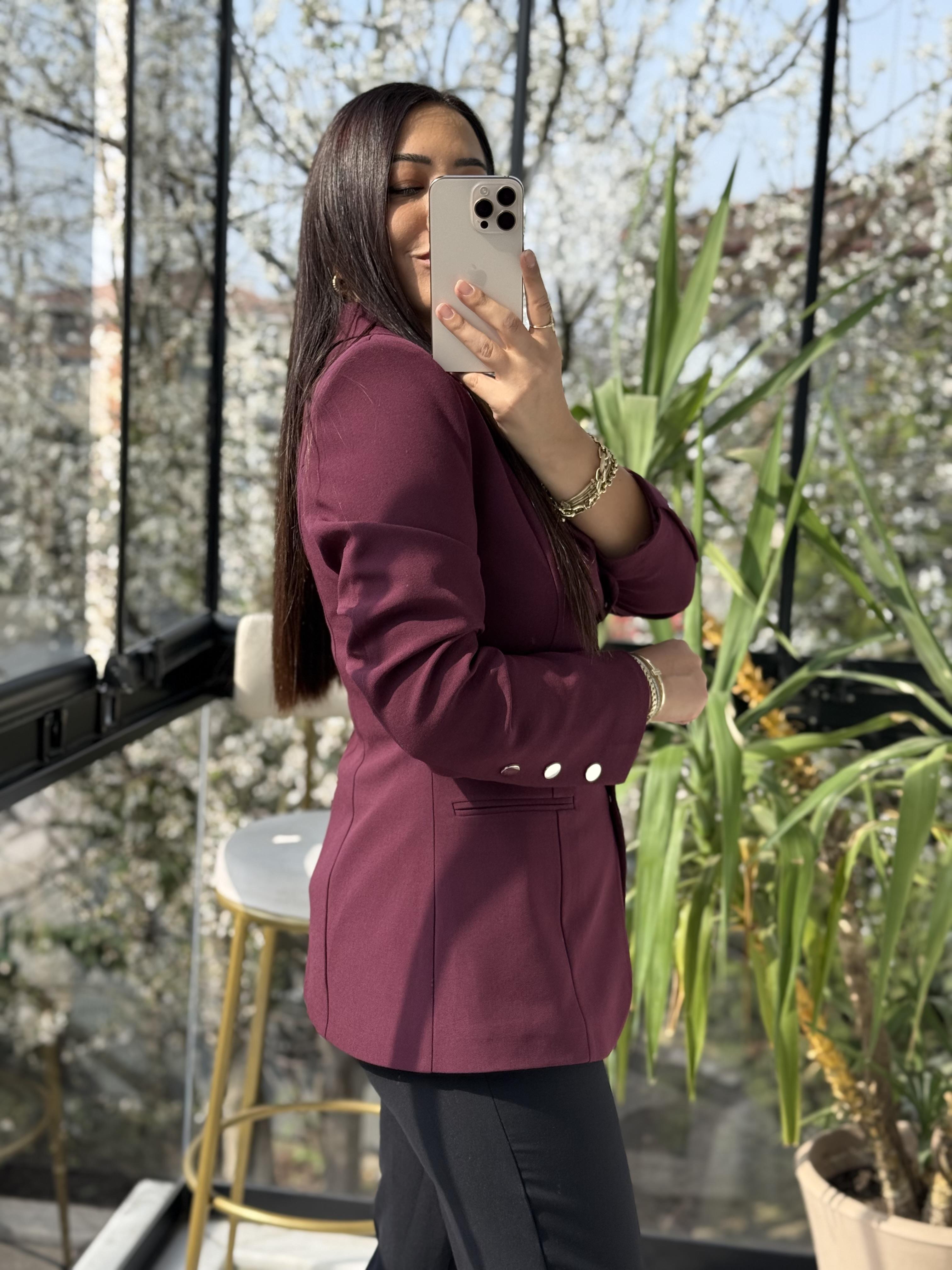 Beş Düğme Slimfit Blazer Ceket Bordo