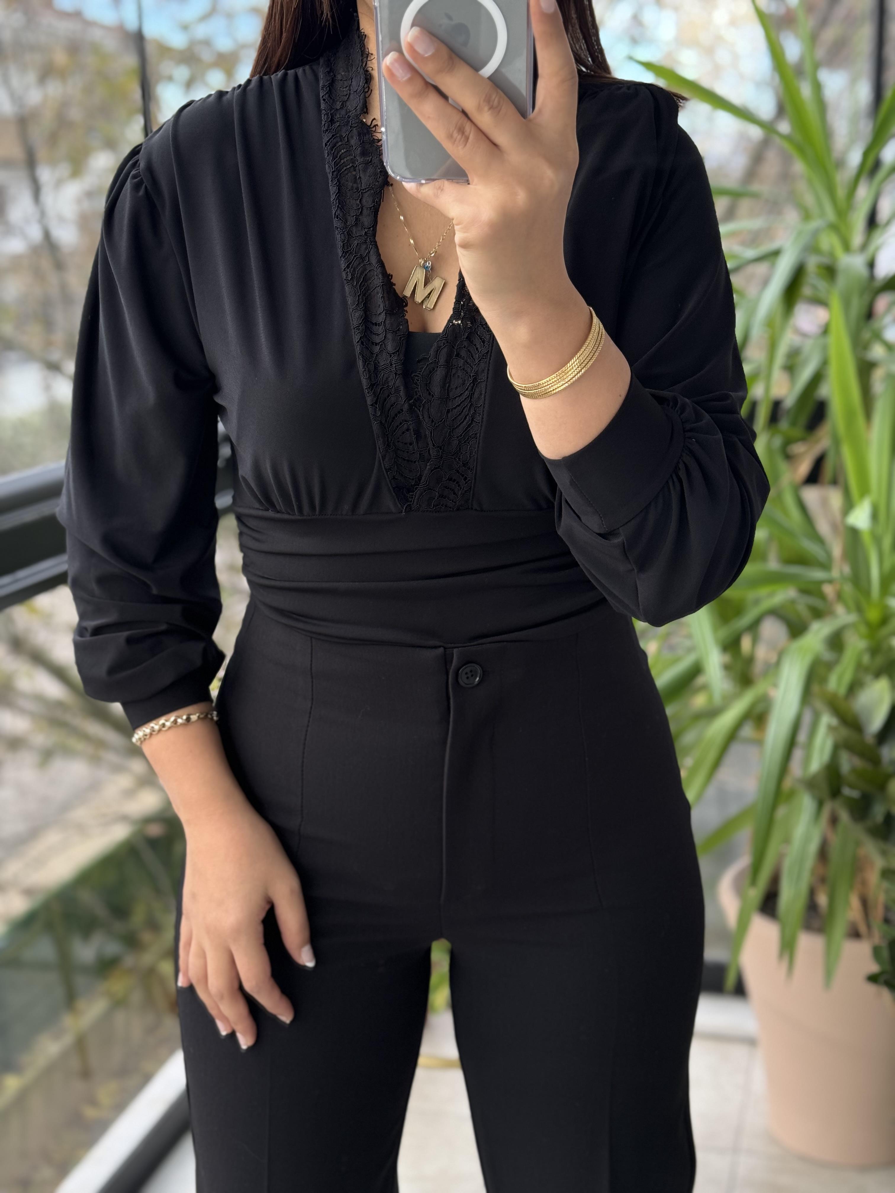 Dantel Detaylı Bodysuit Siyah