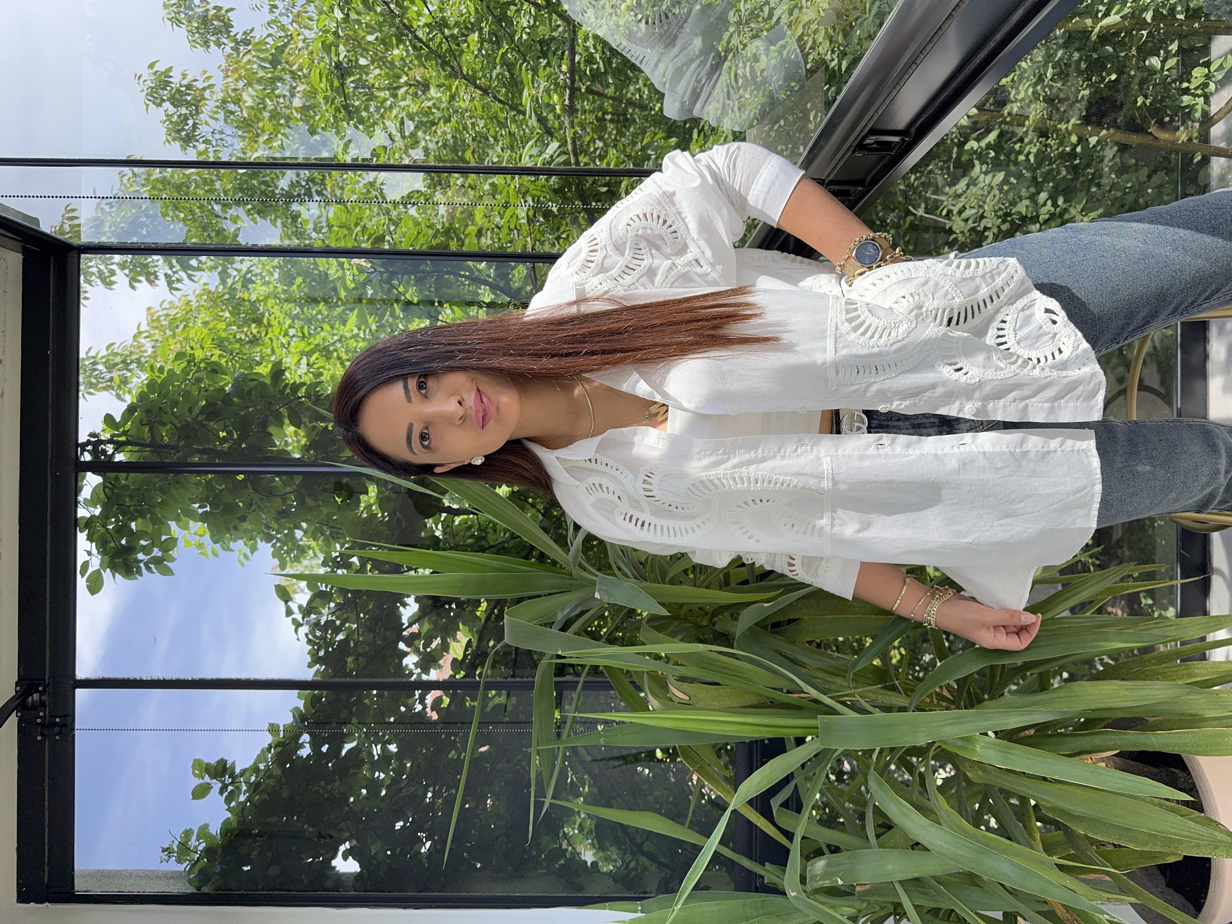 Dantel Detaylı Pamuklu Gömlek Beyaz