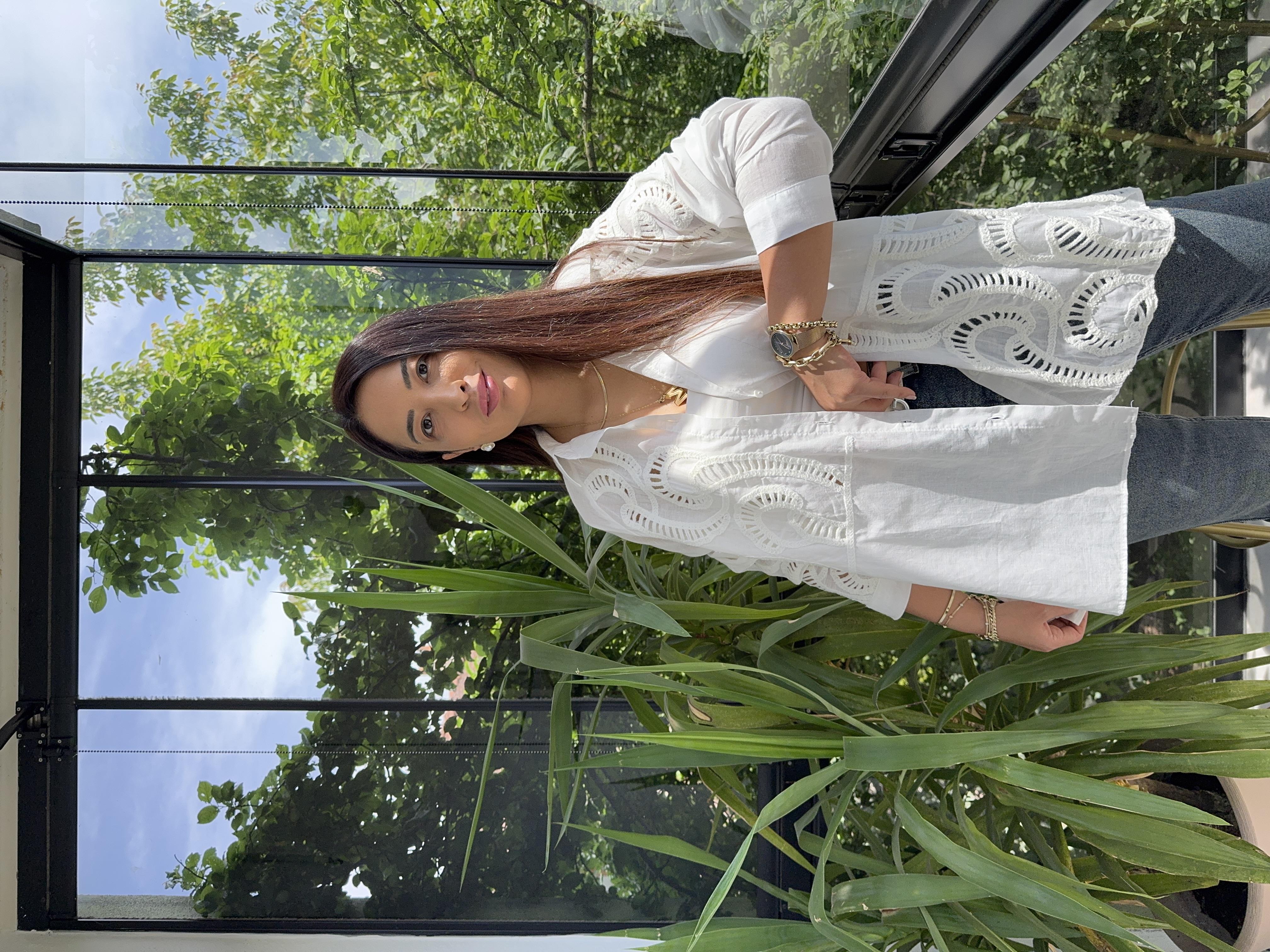 Dantel Detaylı Pamuklu Gömlek Beyaz