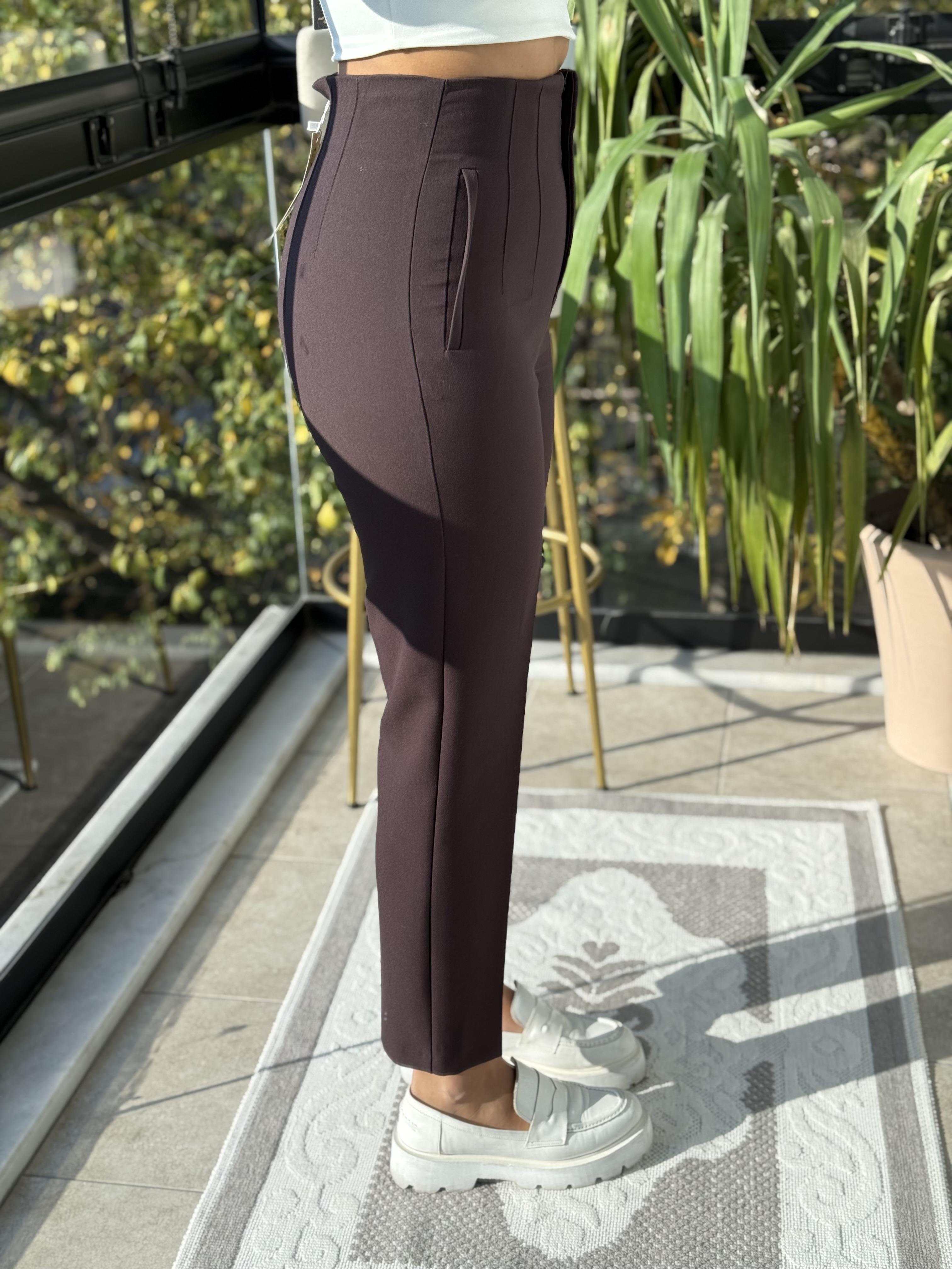 Düğmesiz Zra Model Kumaş Pantolon Kahve