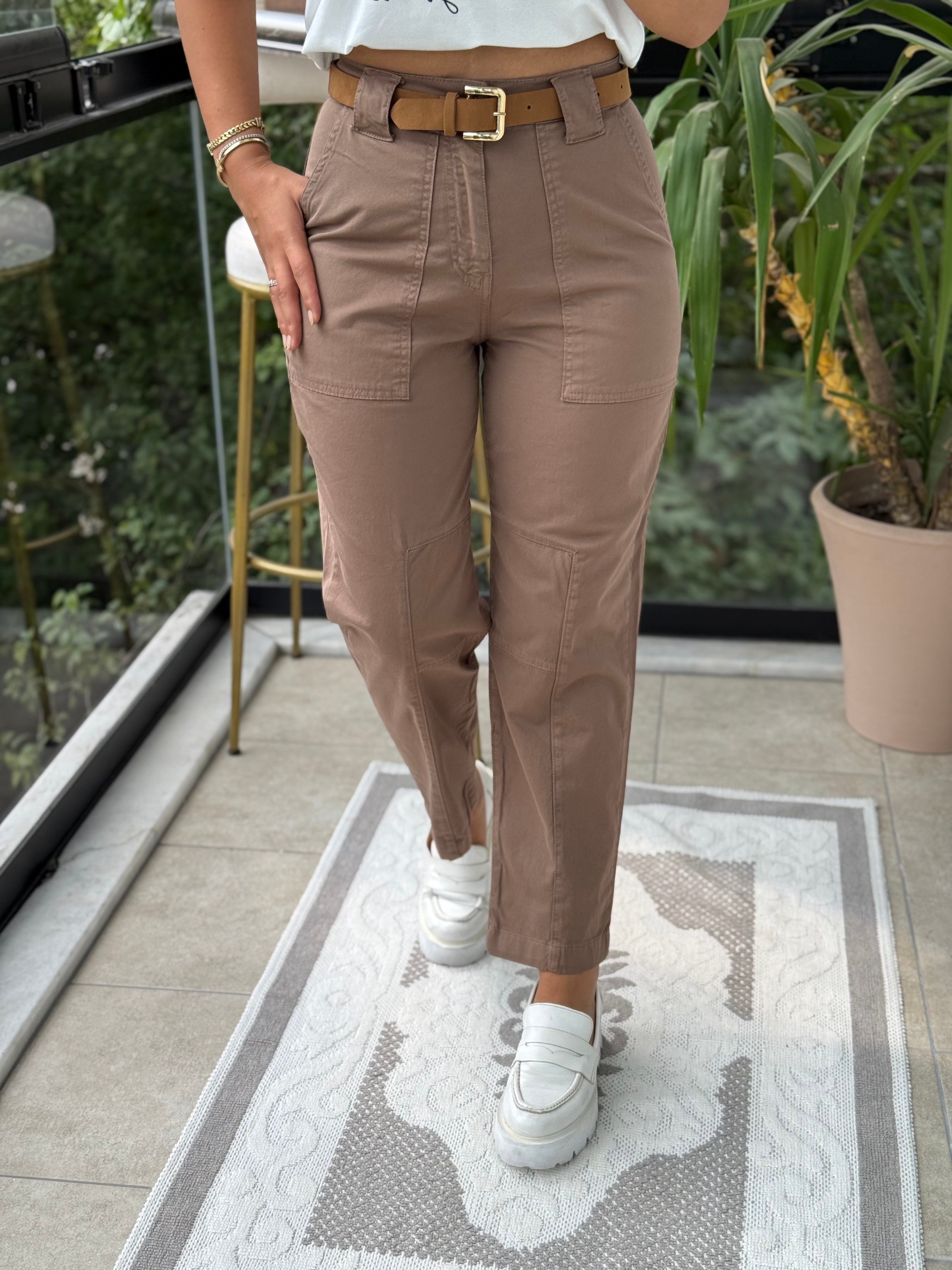 Parçalı Tasarım Relax Pantolon Vizon
