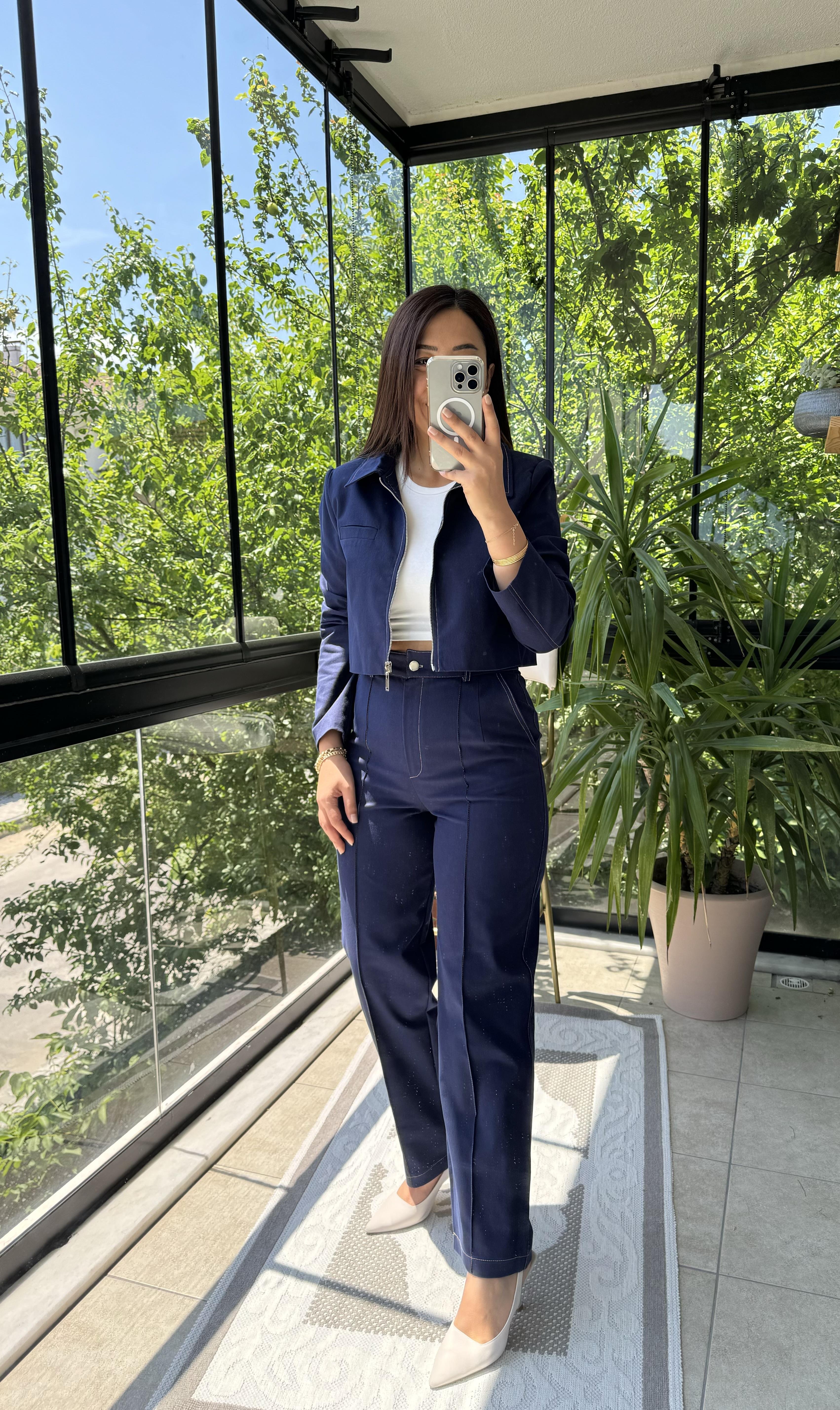 Denim Gabardin Takım Lacivert