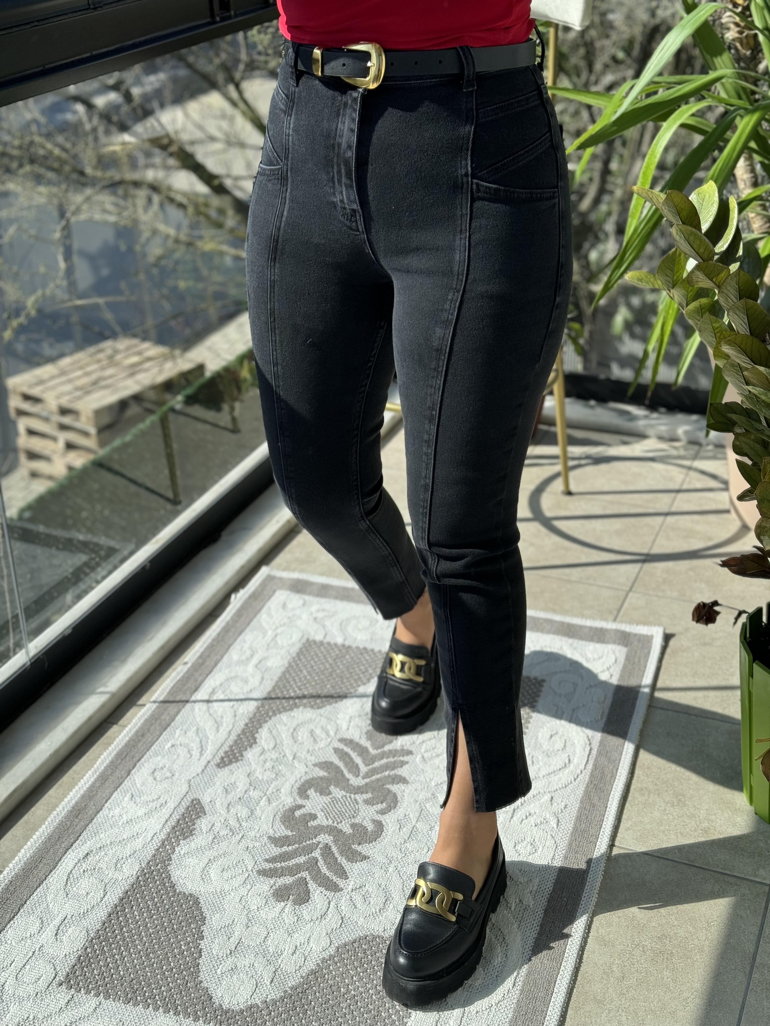 Dikişli Yırtmaçlı Jean Füme