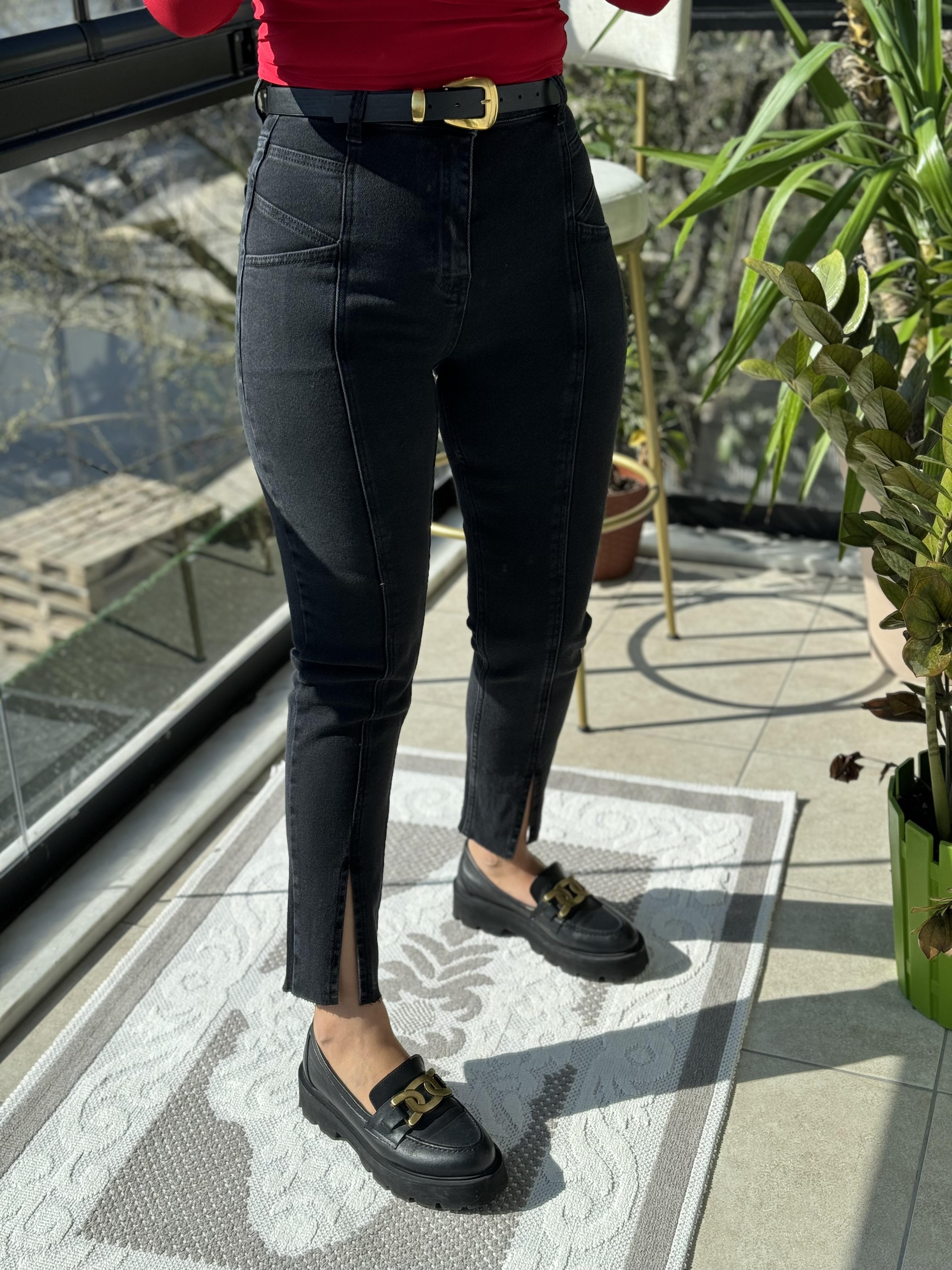 Dikişli Yırtmaçlı Jean Füme