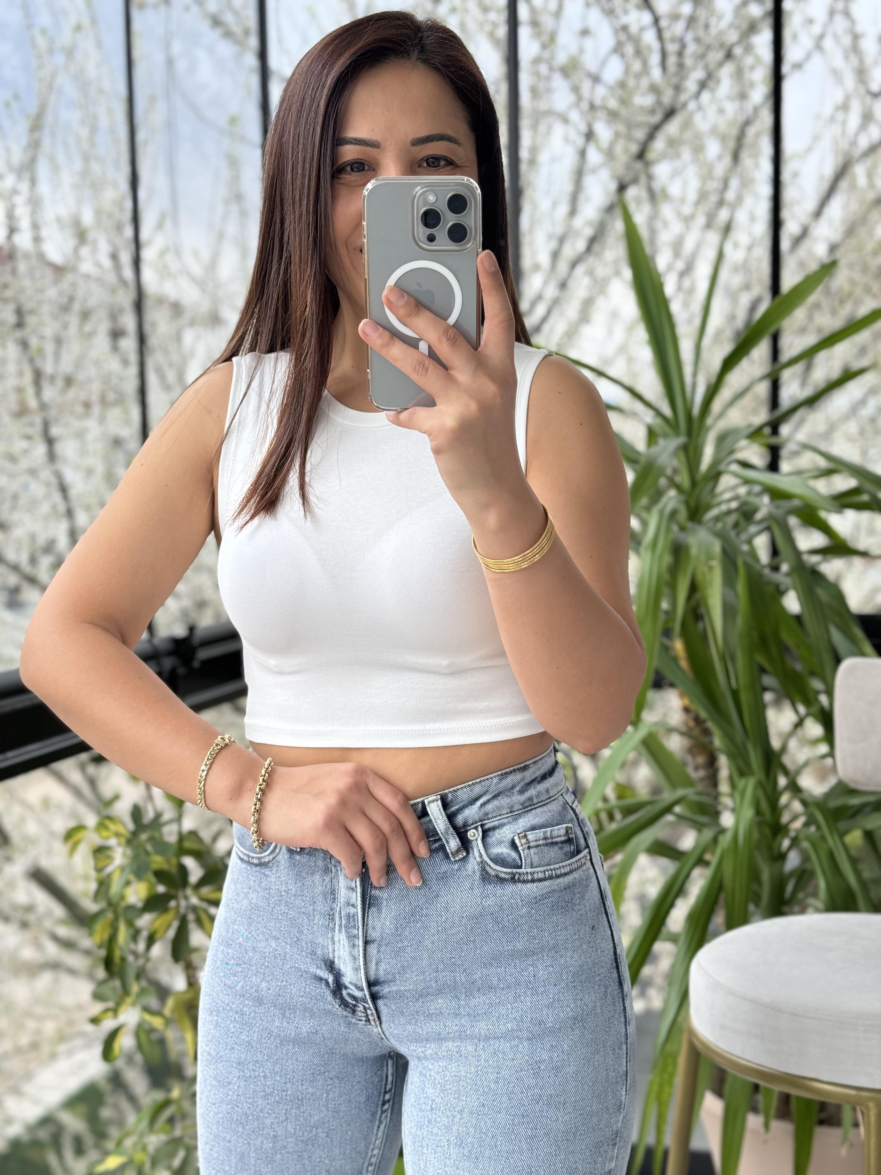 Dilvin Crop Atlet Beyaz