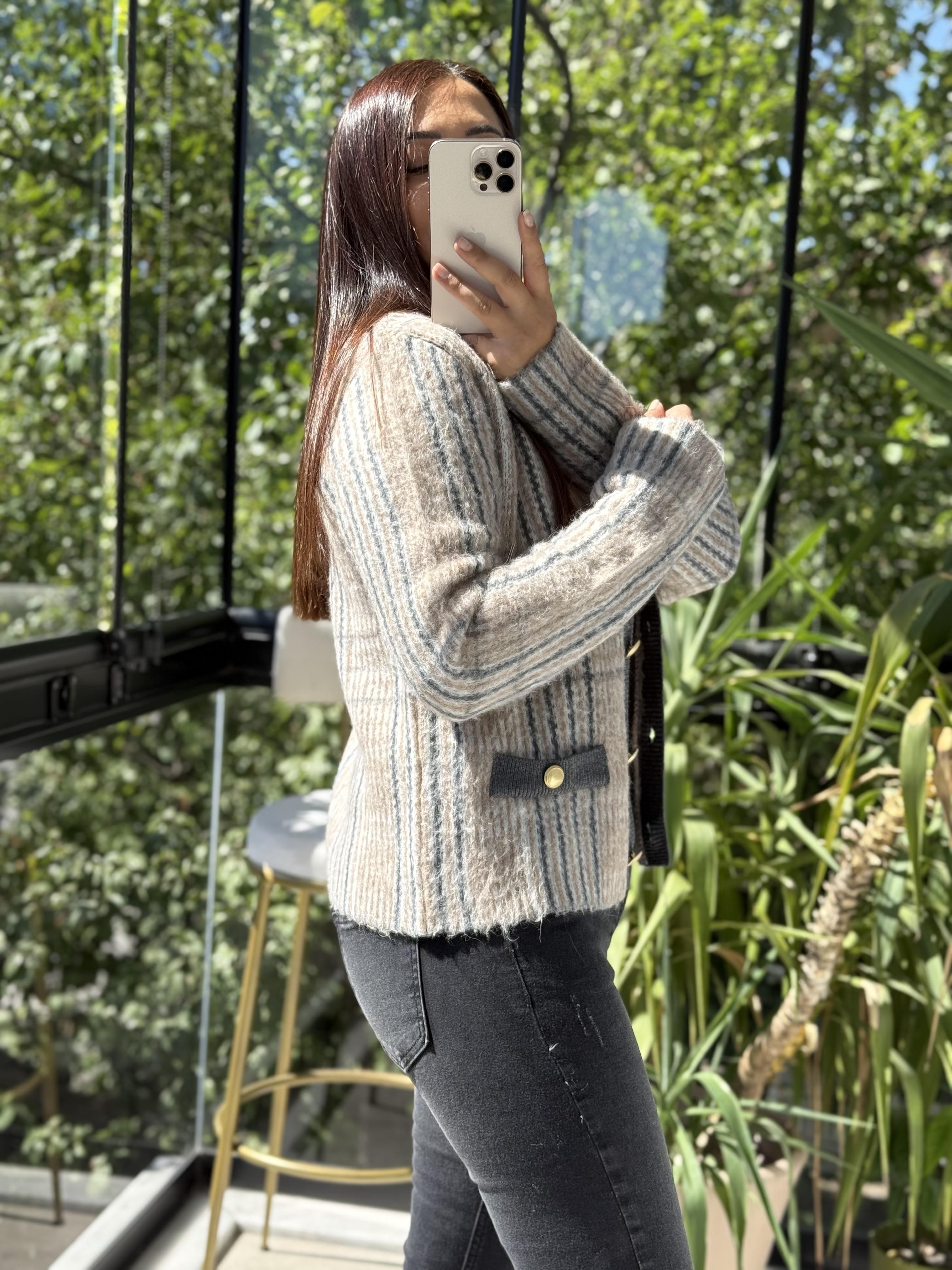 Dilvin Desenli Şardonlu Düğmeli Triko Hırka