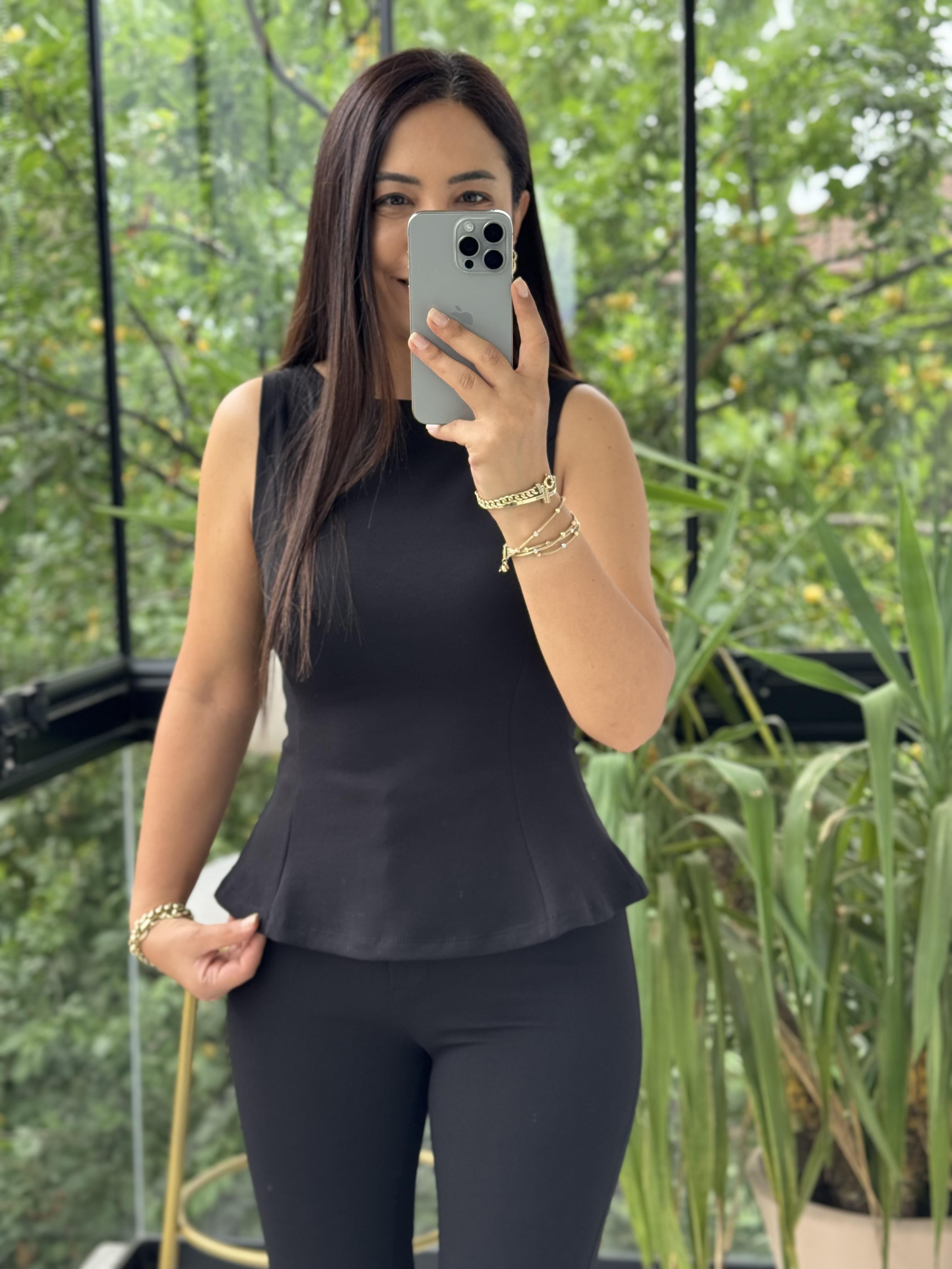 Dilvin Kayık Yaka Peplum Bluz Siyah