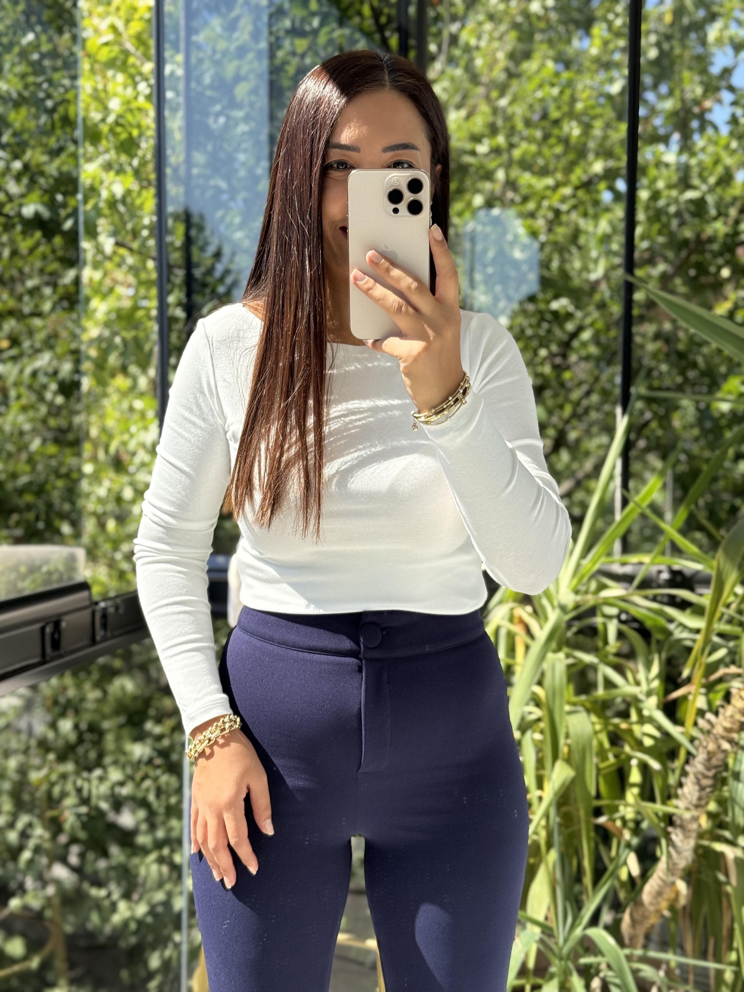 Dilvin Kayık Yaka Uzun Kollu Top Bluz Ekru