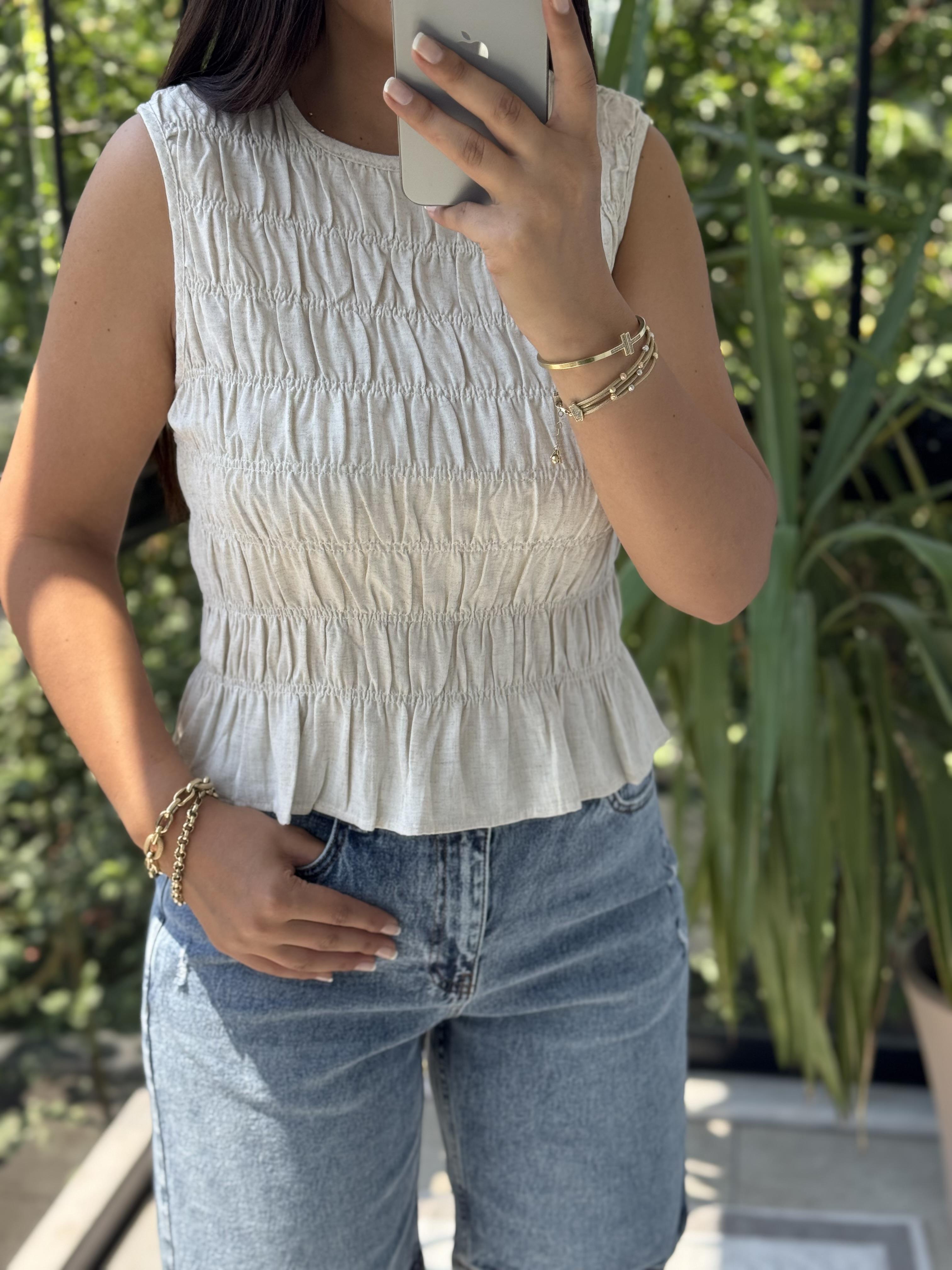 Dilvin Kolsuz Crop Bluz Natural