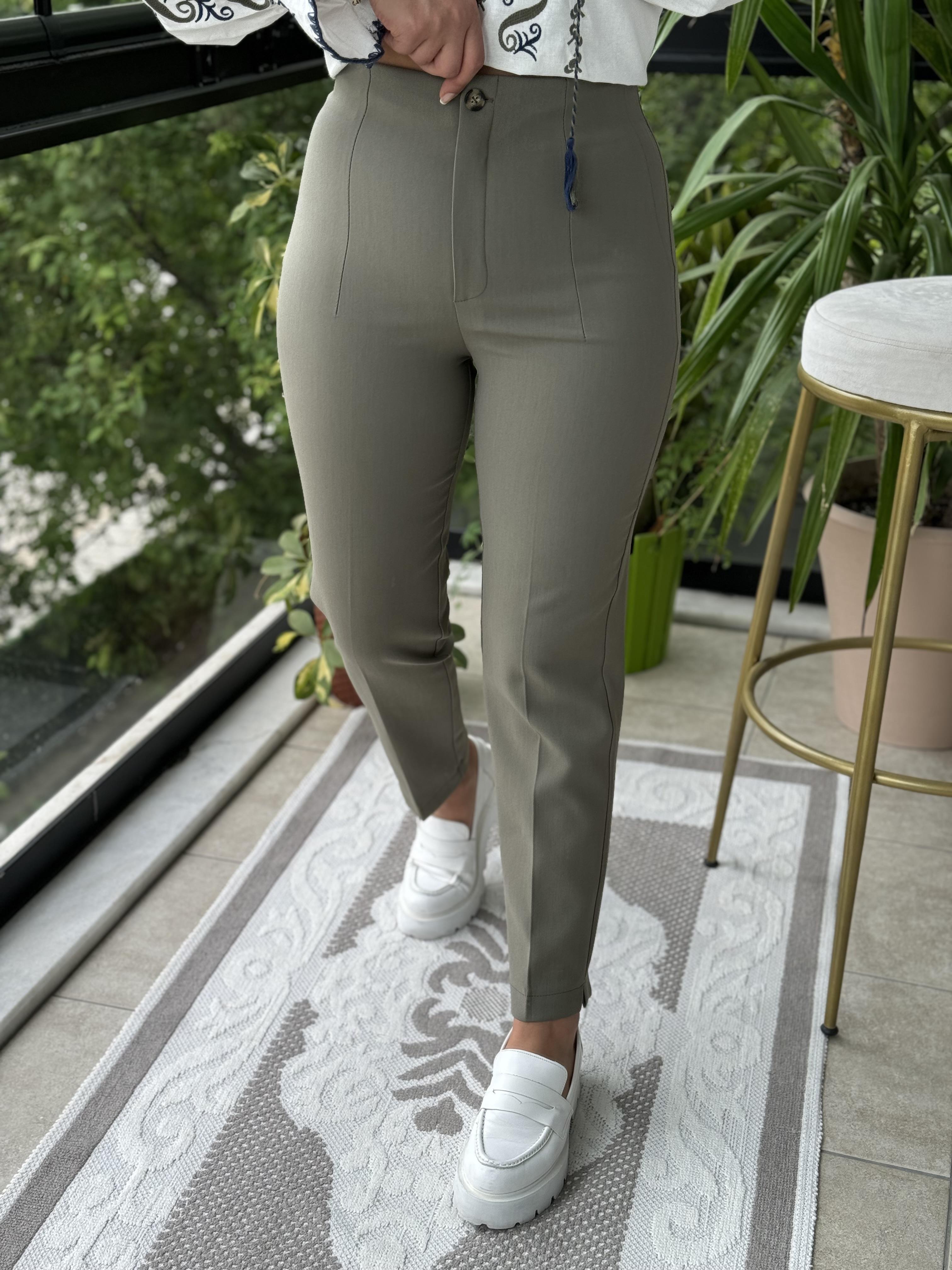 Düğmeli Zra Model Havuç Kesim Pantolon Haki Yeşili