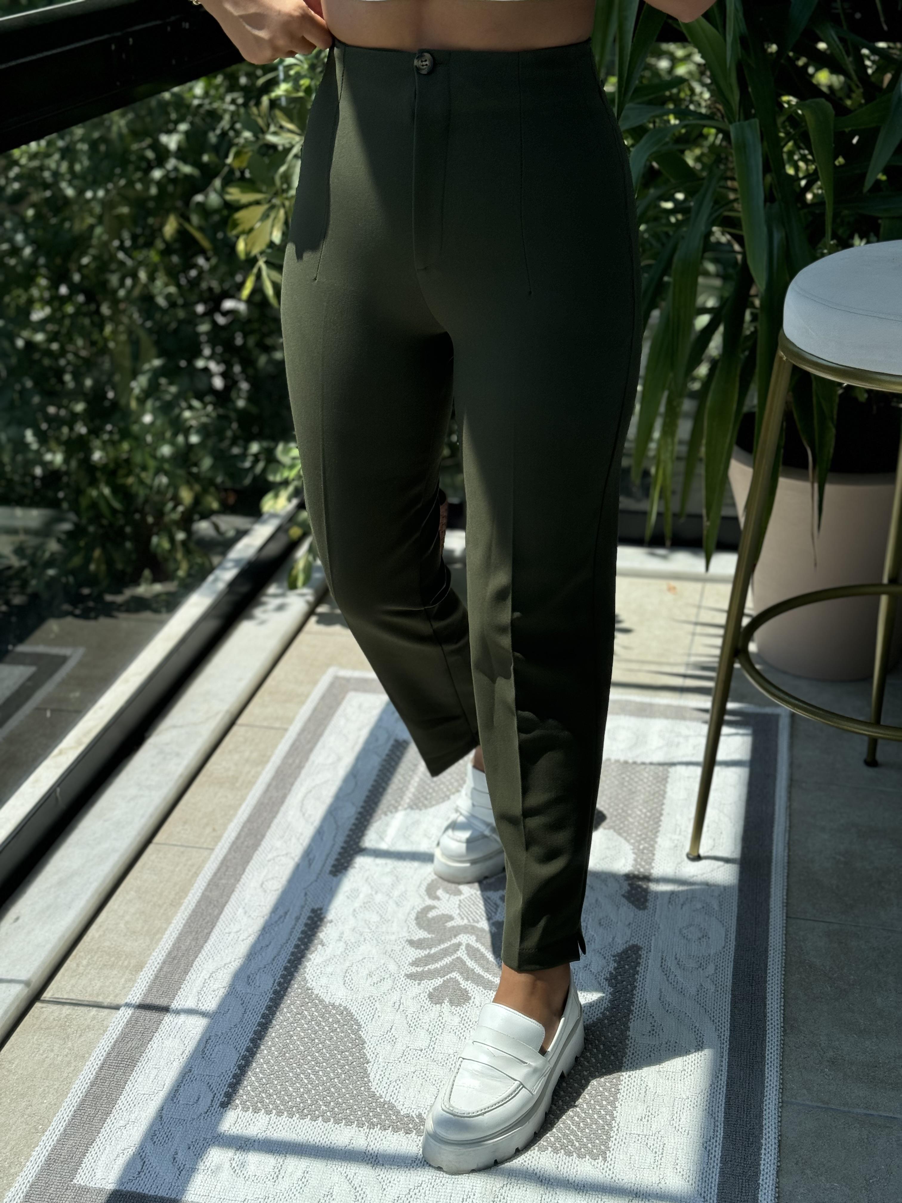 Düğmeli Zra Model Havuç Kesim Pantolon Koyu Yeşil