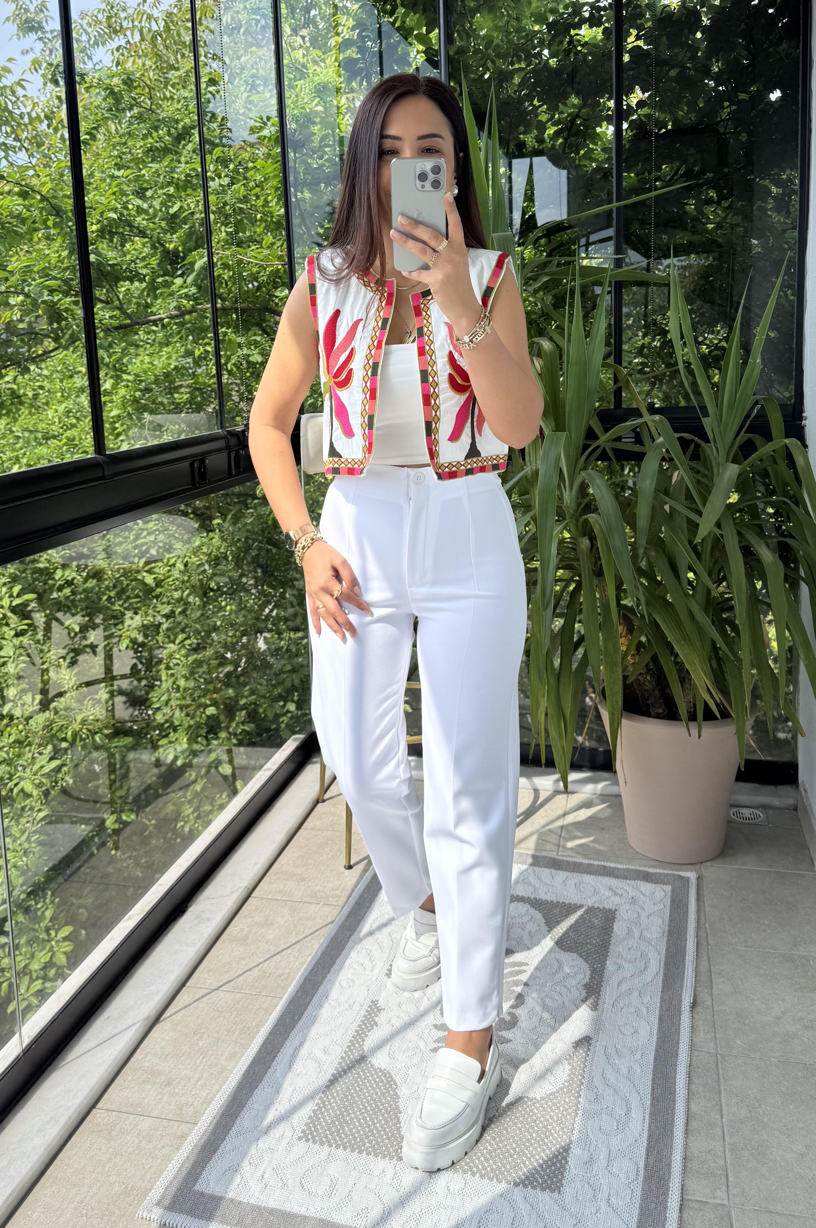 Düğmeli Zra Model Havuç Kesim Pantolon Beyaz