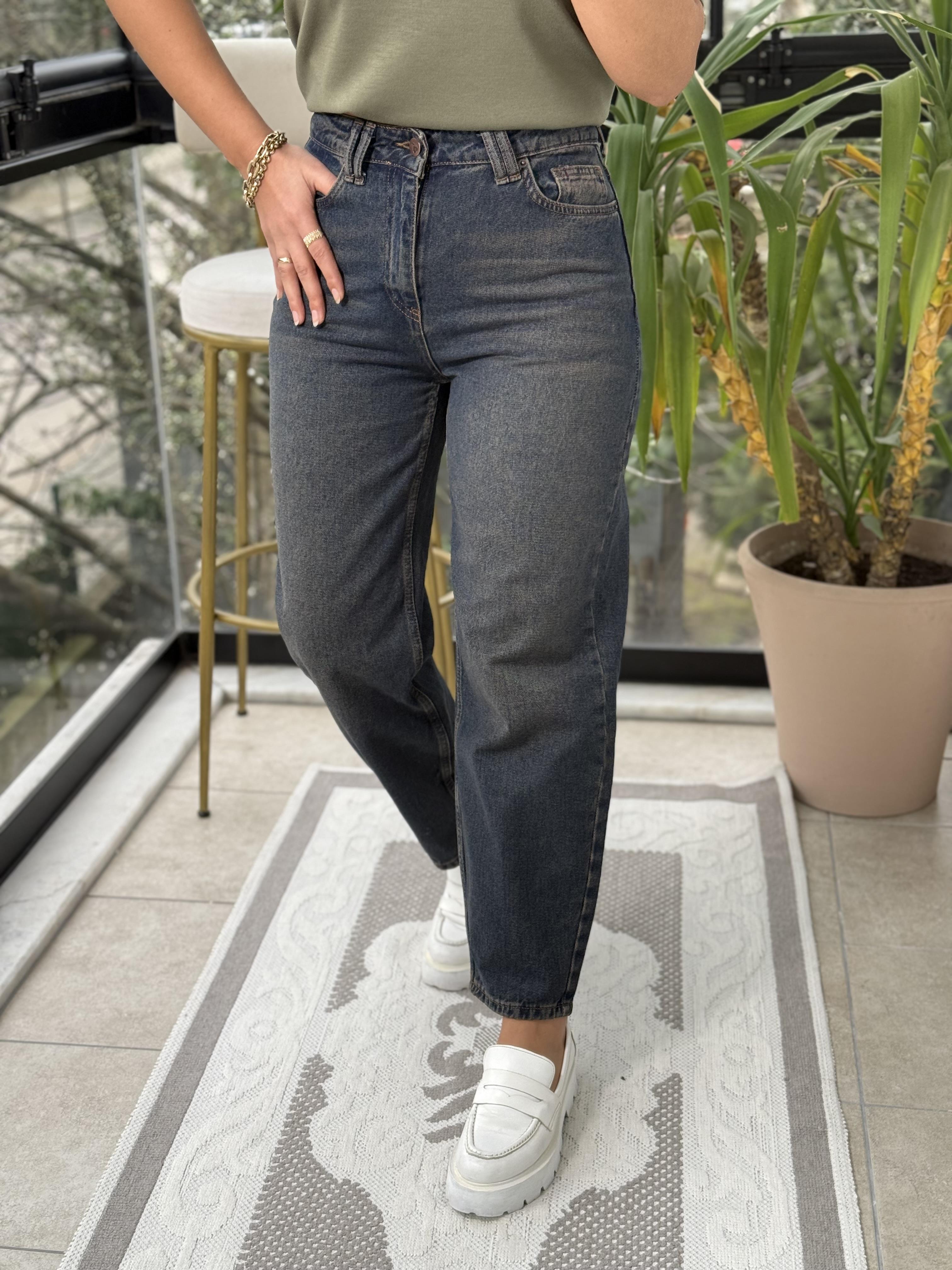 Likrasız Mom Fit Jean Kahve Yıkama