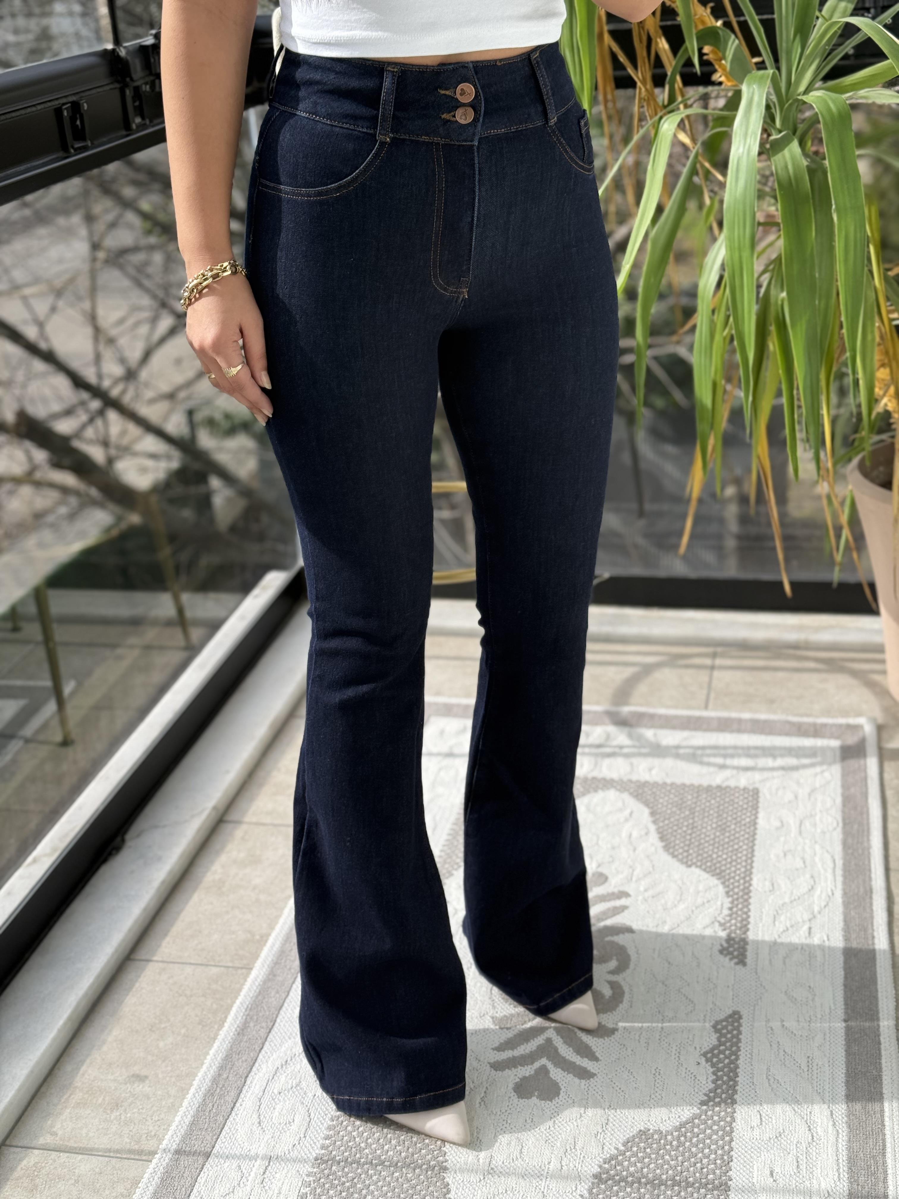 Pensli Geniş Kemerli Kot Pantolon Slaplı Lacivert