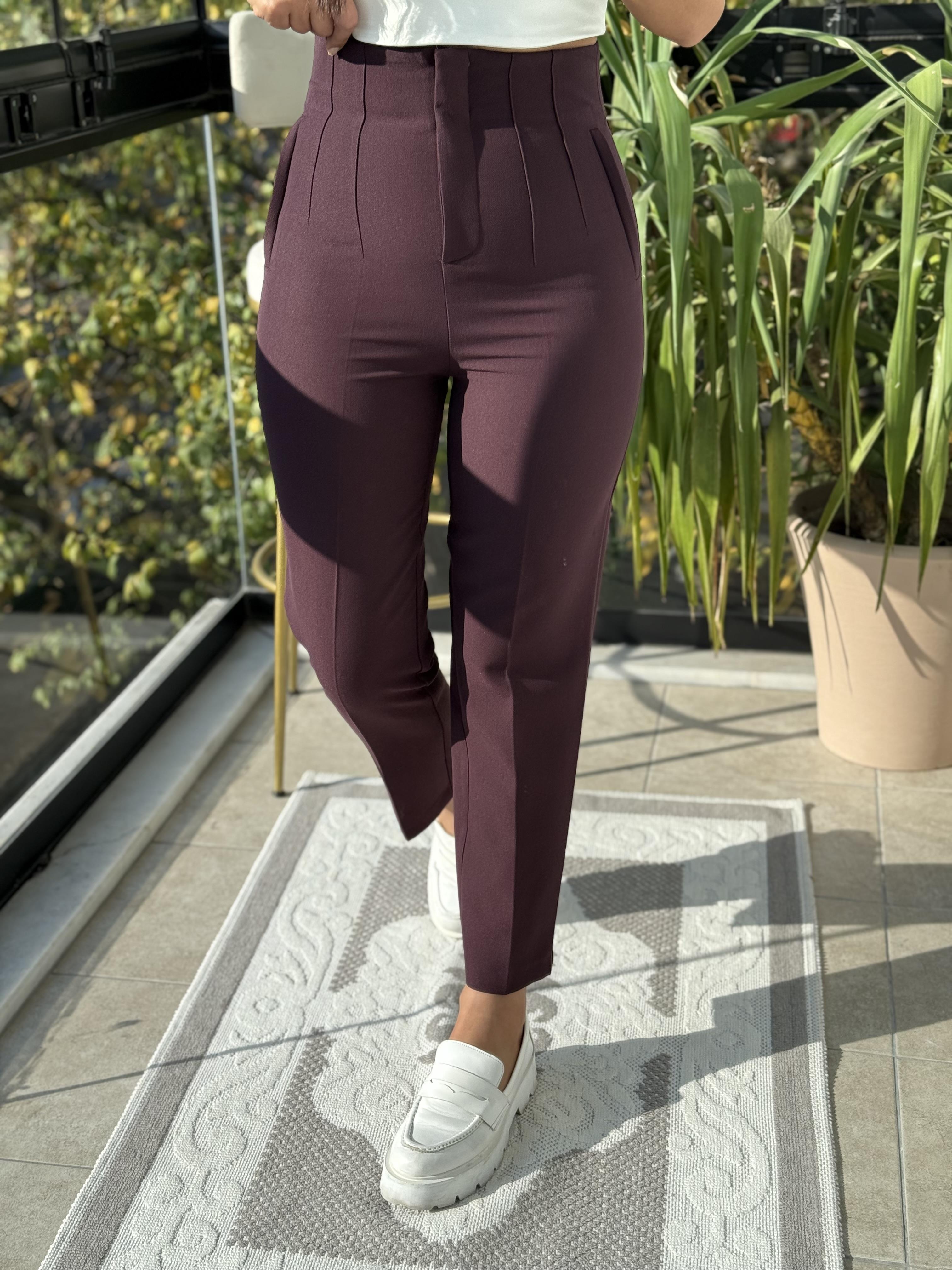 Düğmesiz Zra Model Kumaş Pantolon Mürdüm