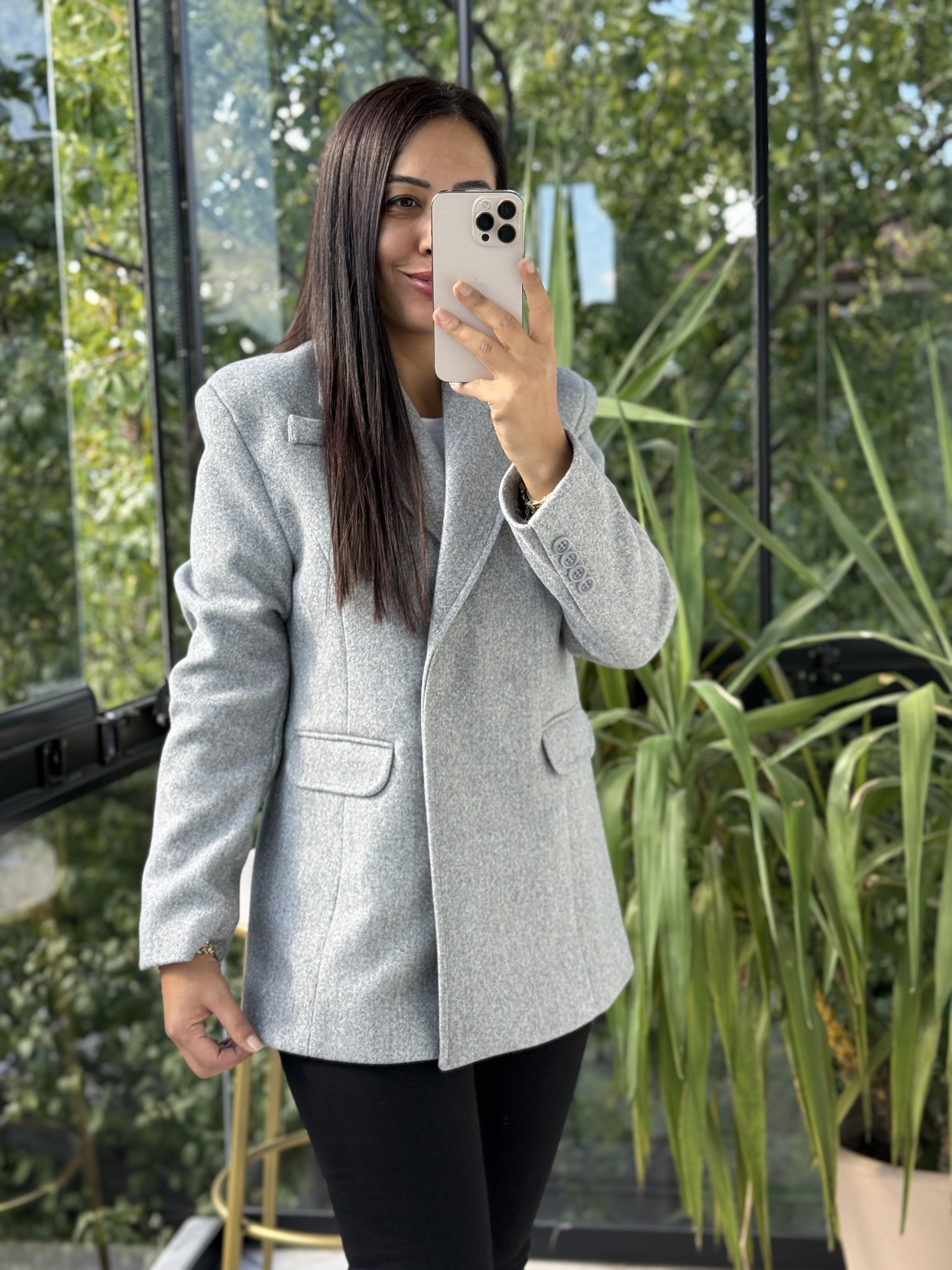 Kaşe Slim Blazer Ceket Gri