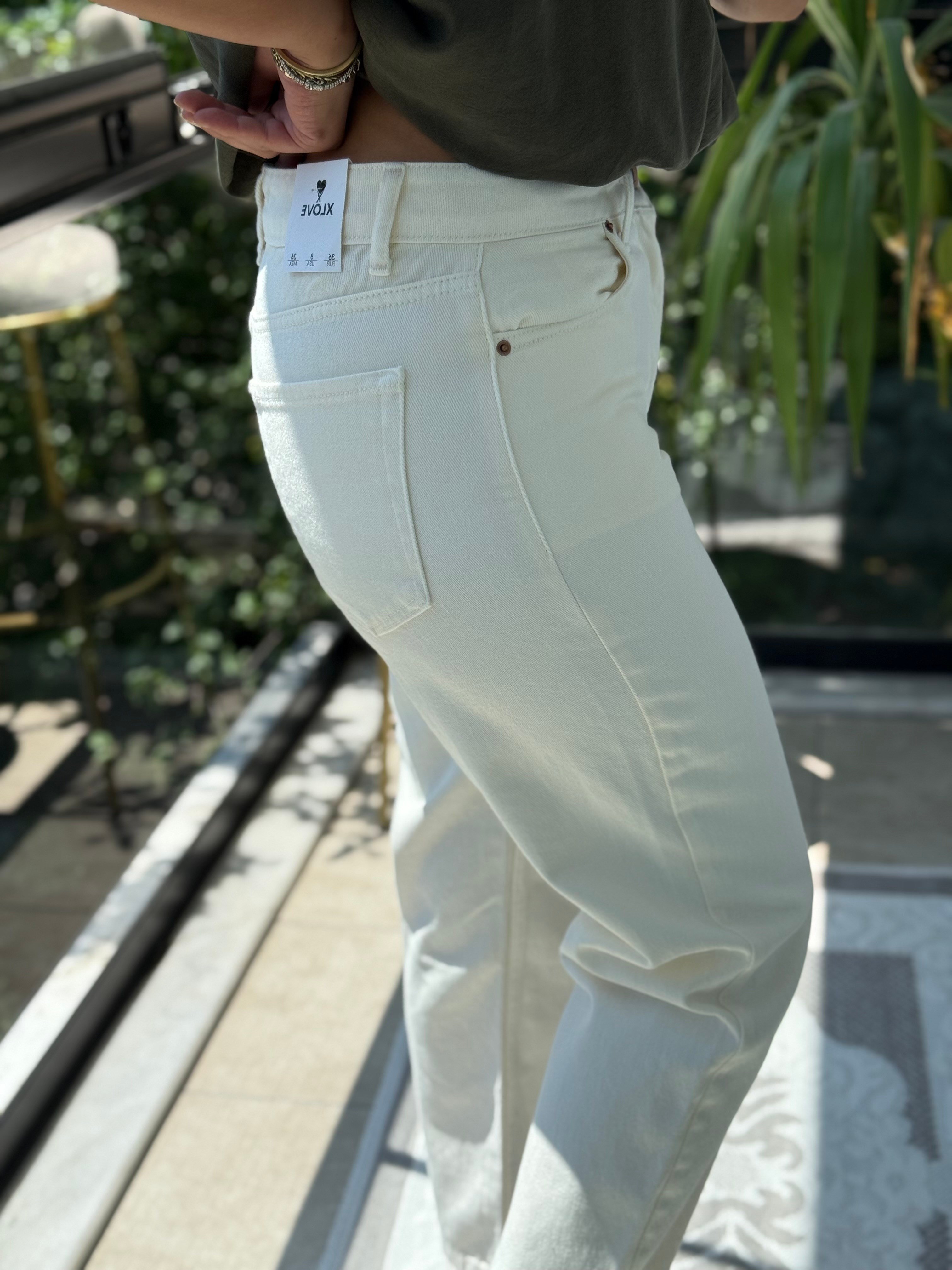 Likrasız Mom Fit Jean Krem
