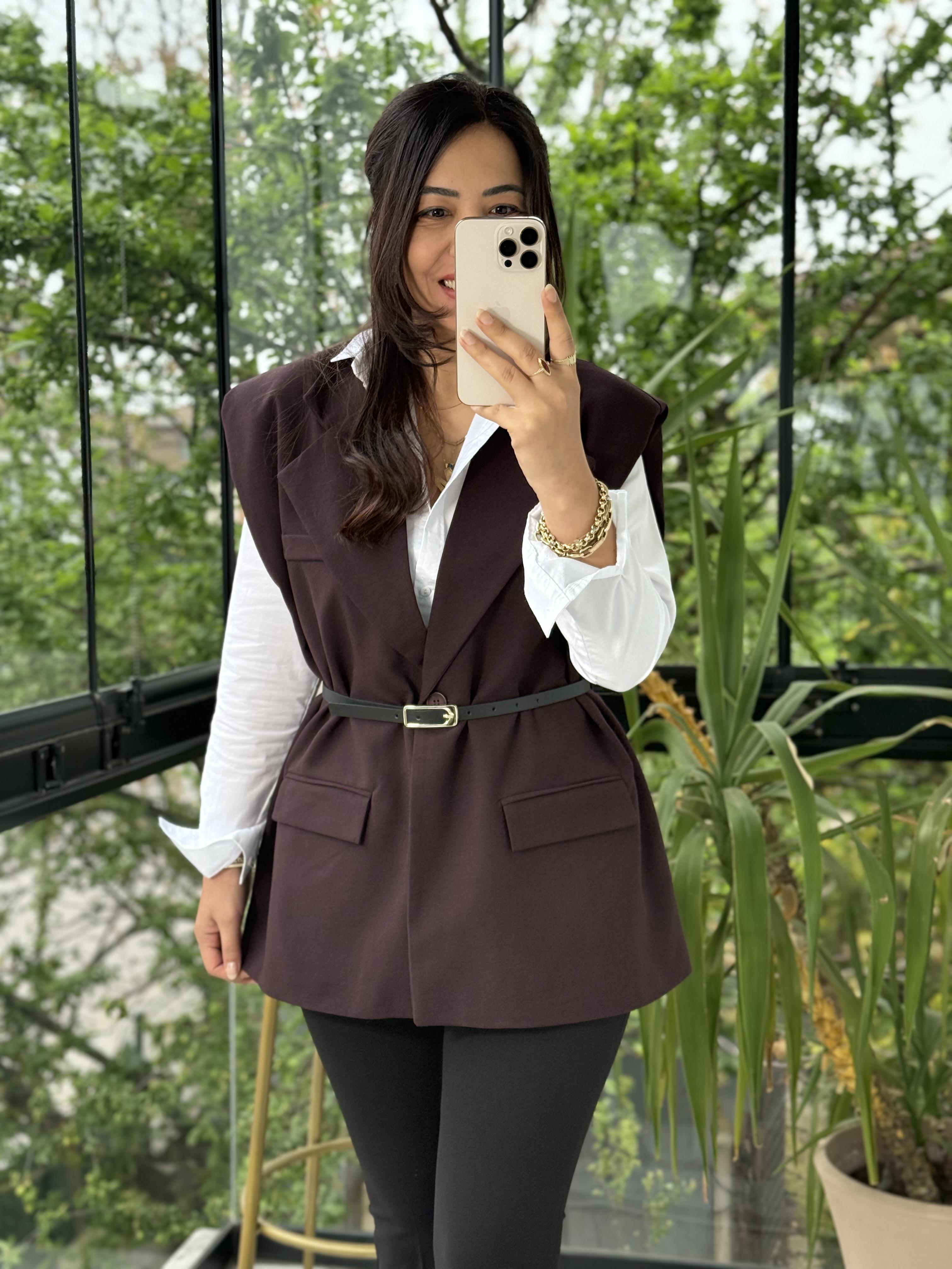 Vatkalı Kemerli Yelek Mürdüm