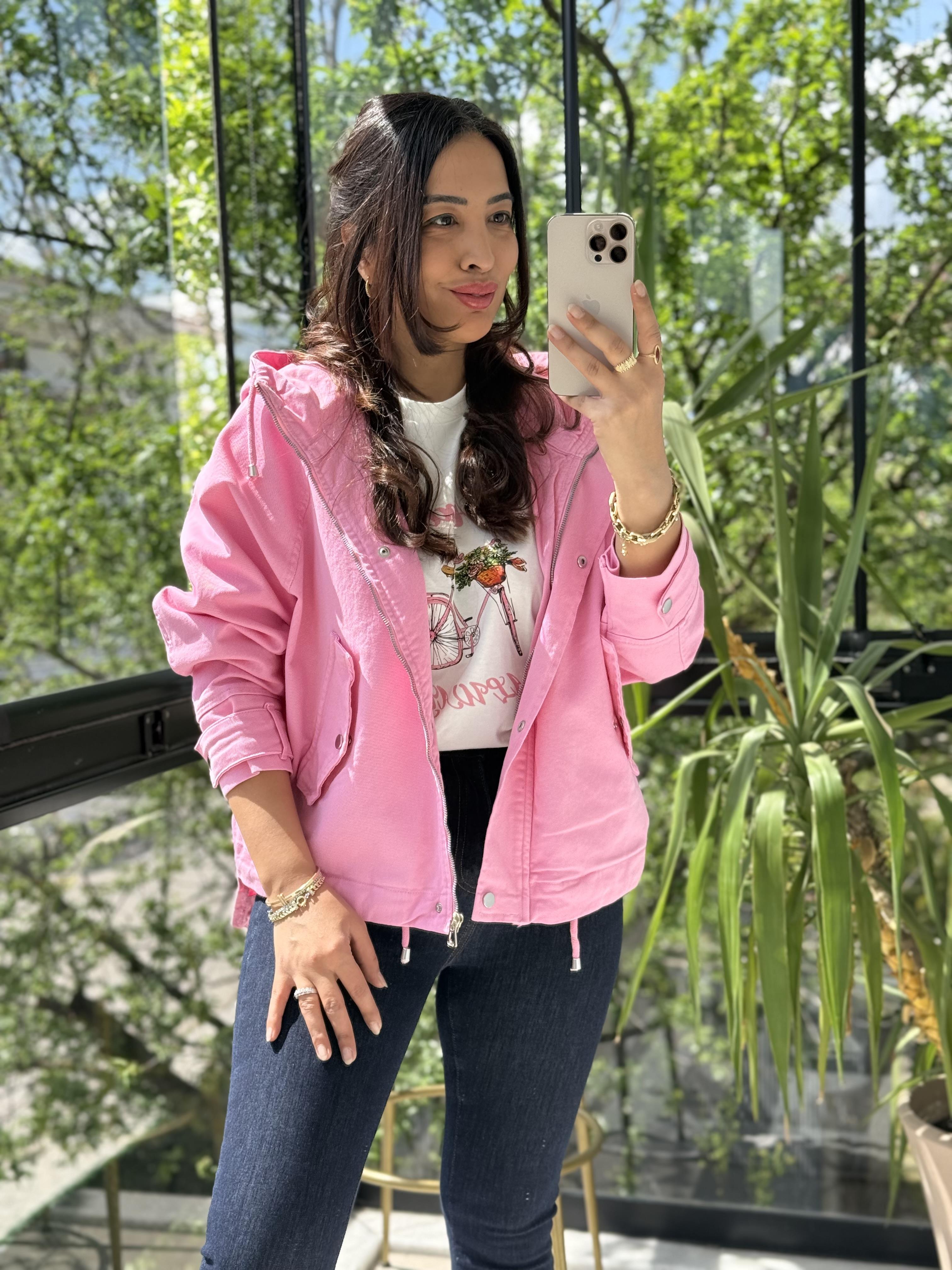 Oversize Kapuşonlu Ceket Pembe