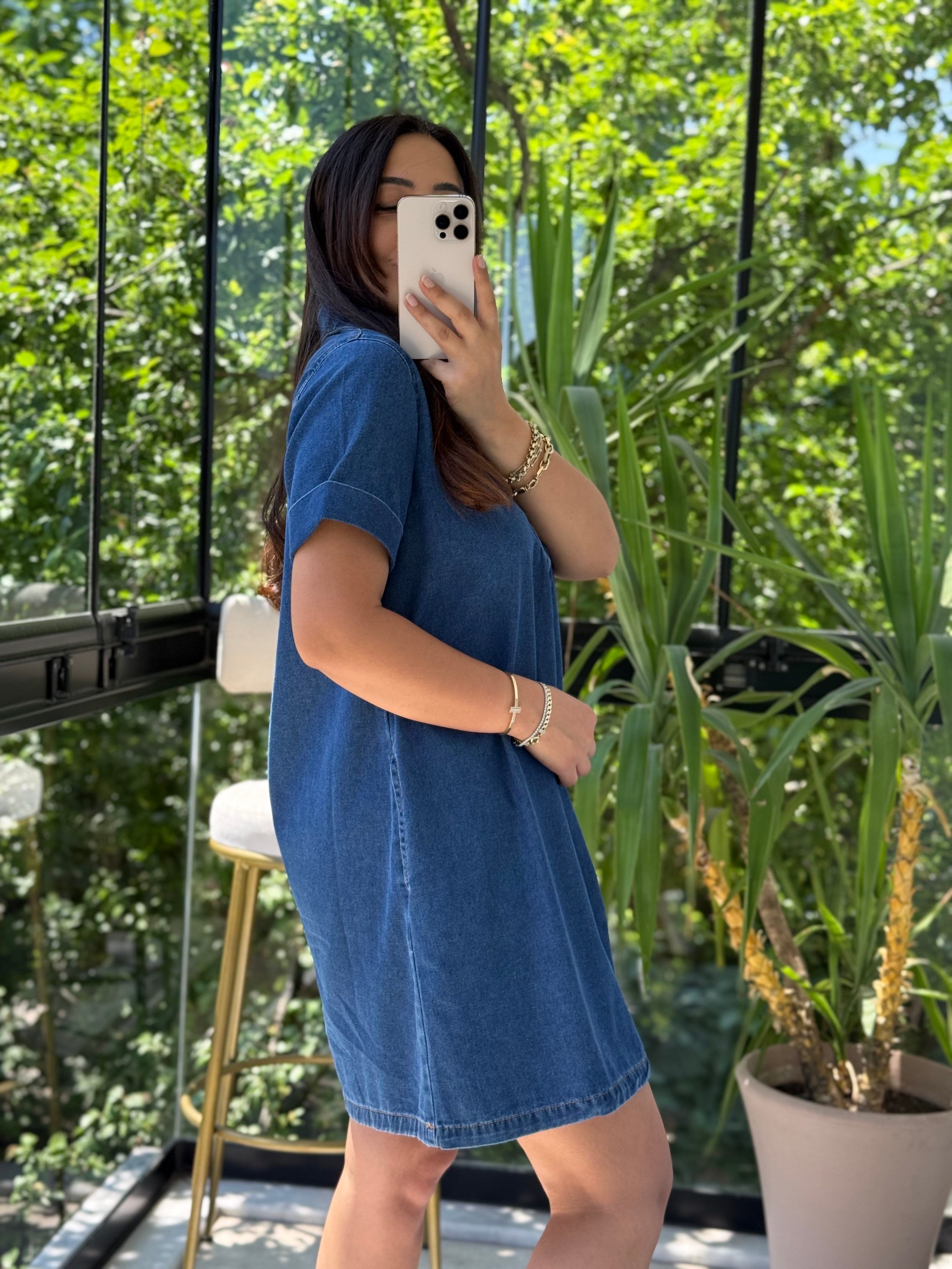 Kısa Denim Elbise Lacivert