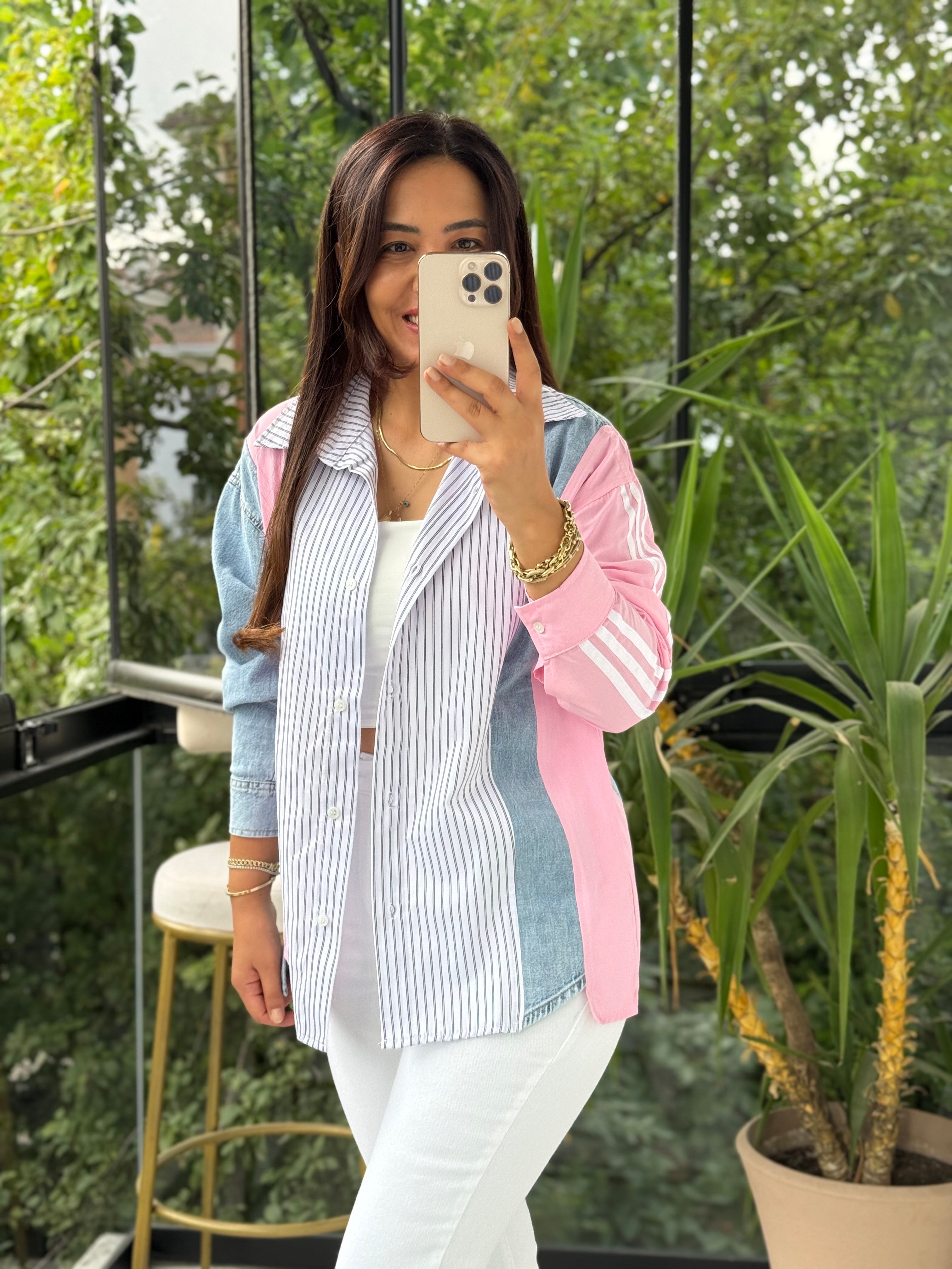 Çizgili Mix Gömlek Pembe
