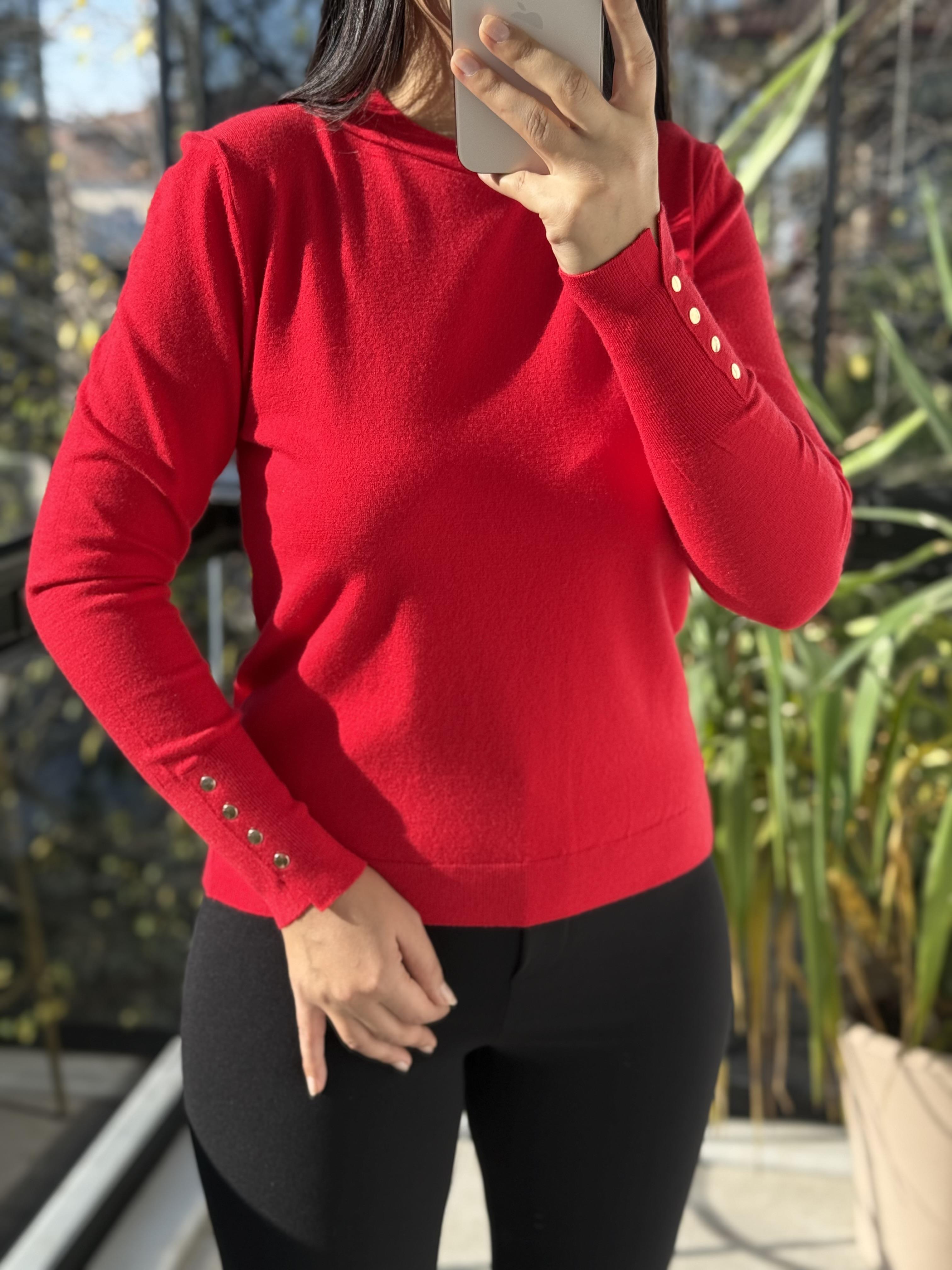 Kol Uçları Droplu Triko Kırmızı