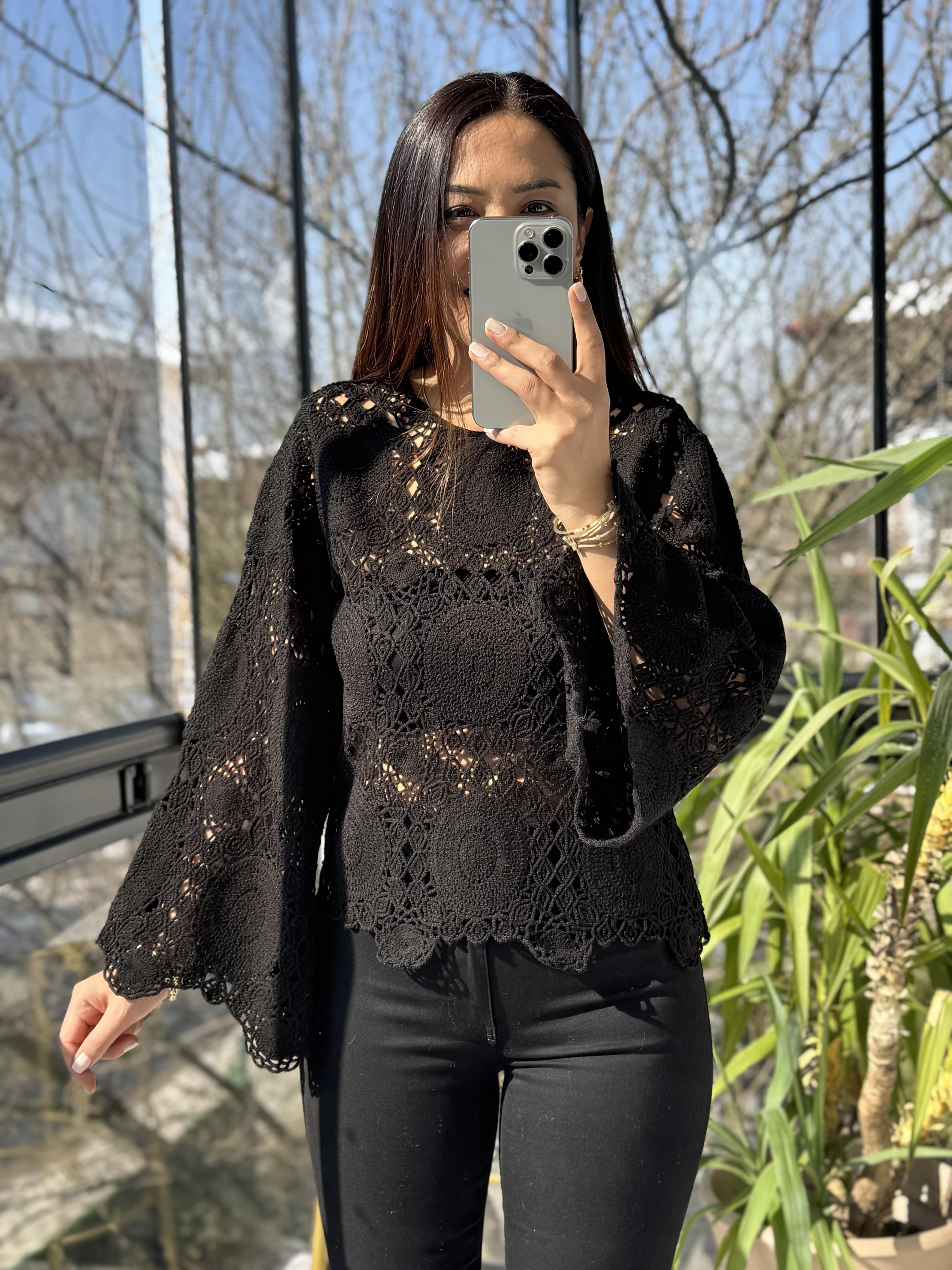 Zra Örme Bluz Siyah