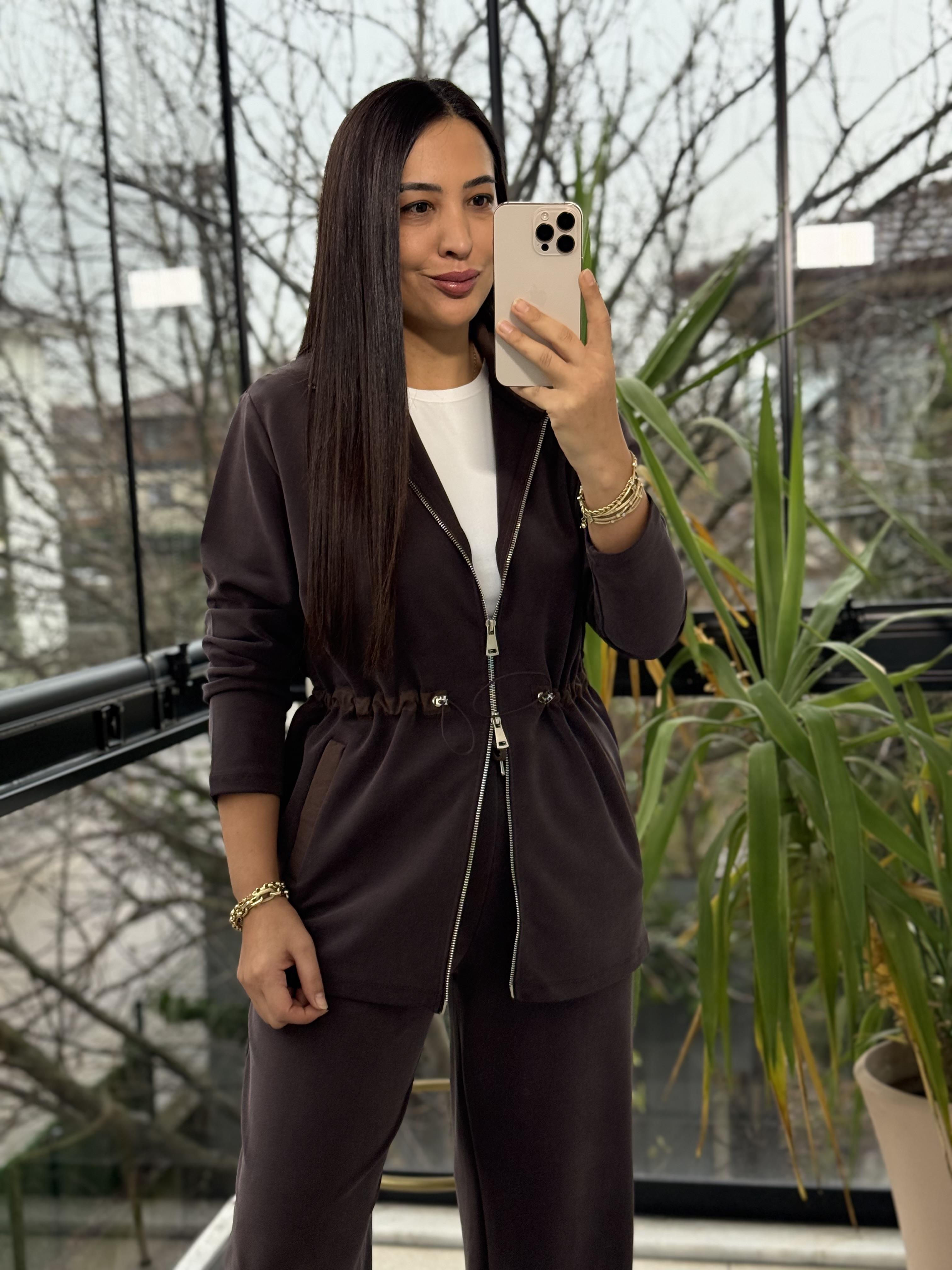 Beli Büzgü Detaylı Takım Kahve