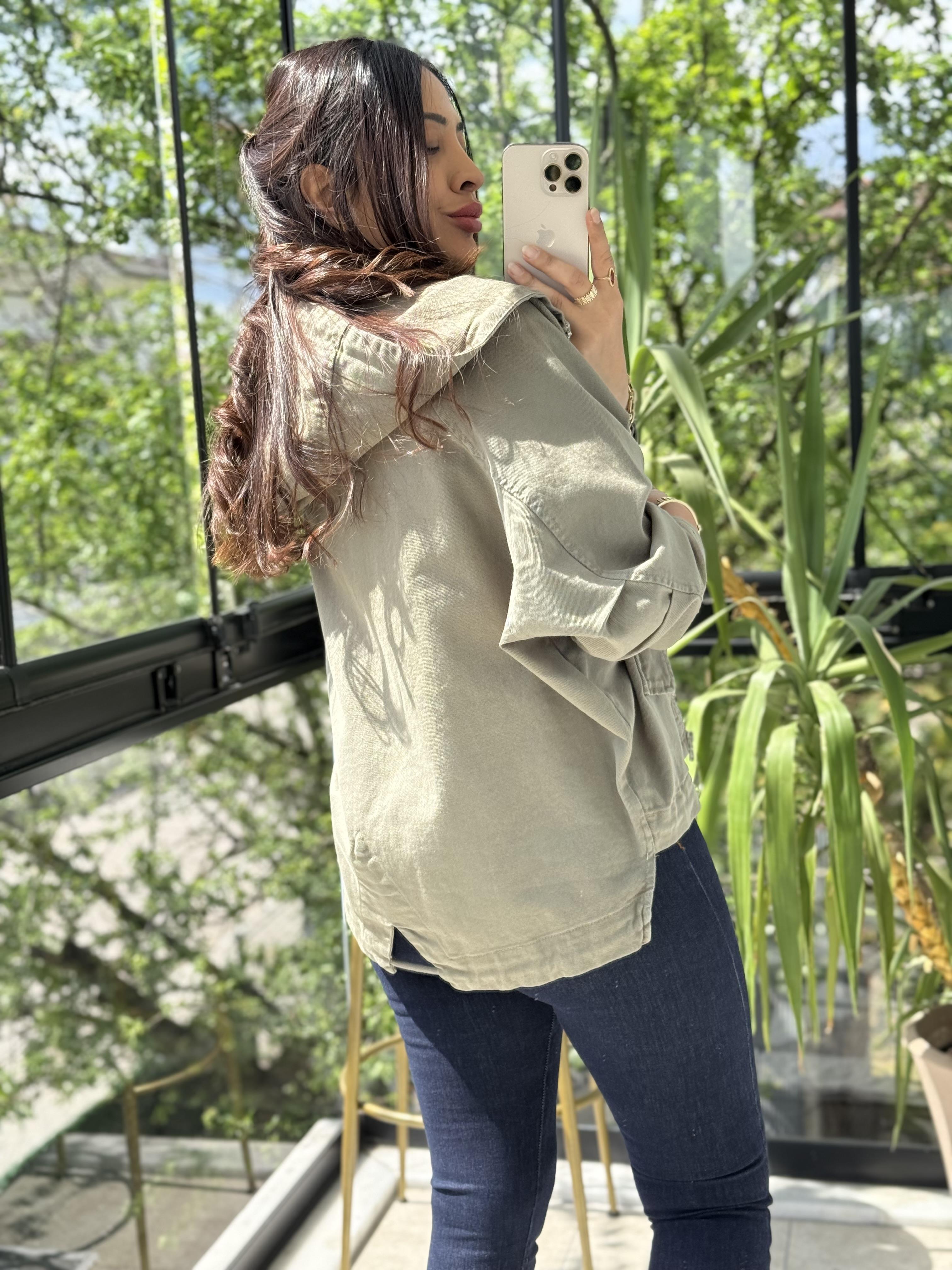 Oversize Kapuşonlu Ceket Yeşil