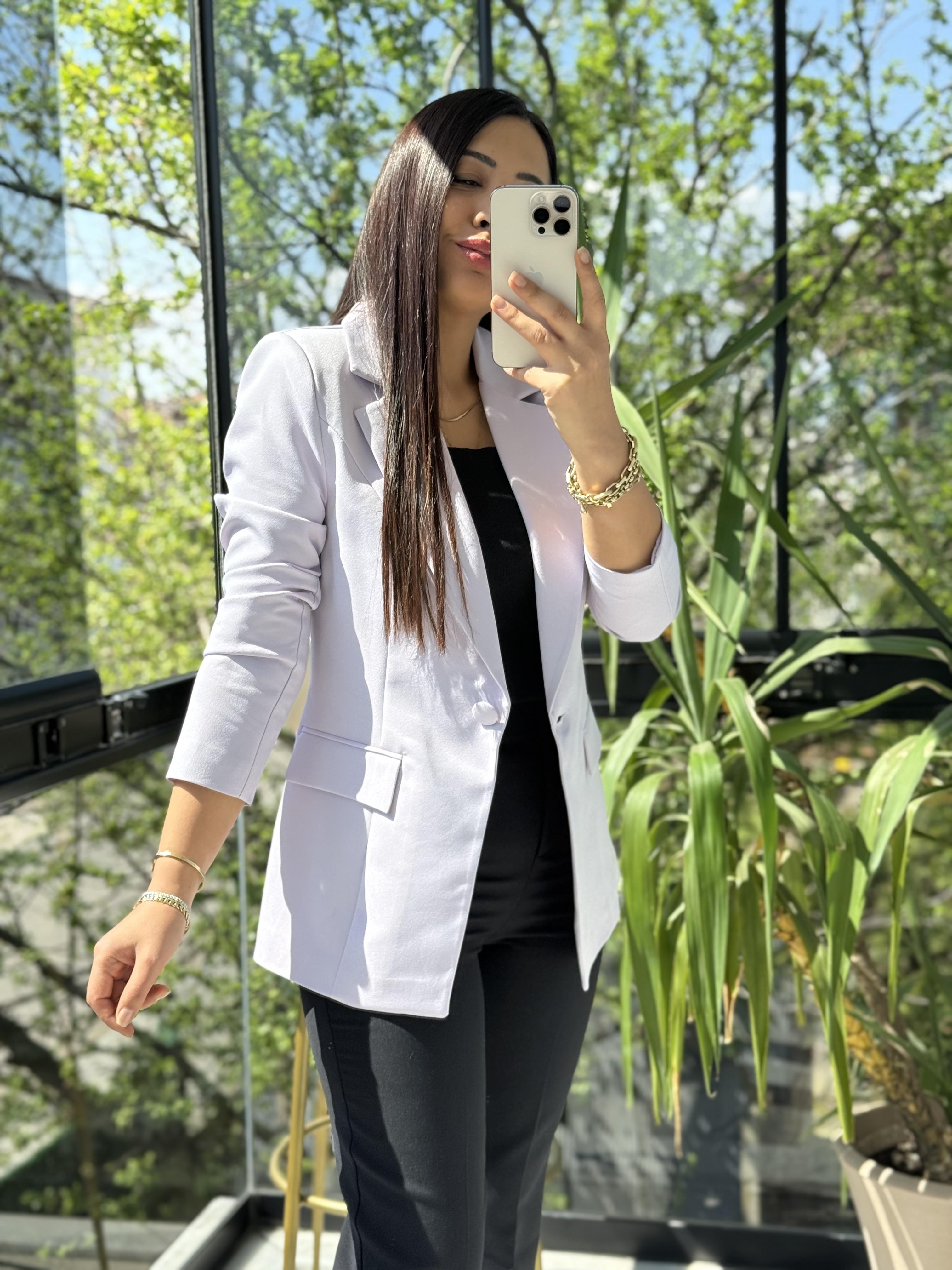 Tek Düğme Blazer Ceket Lila