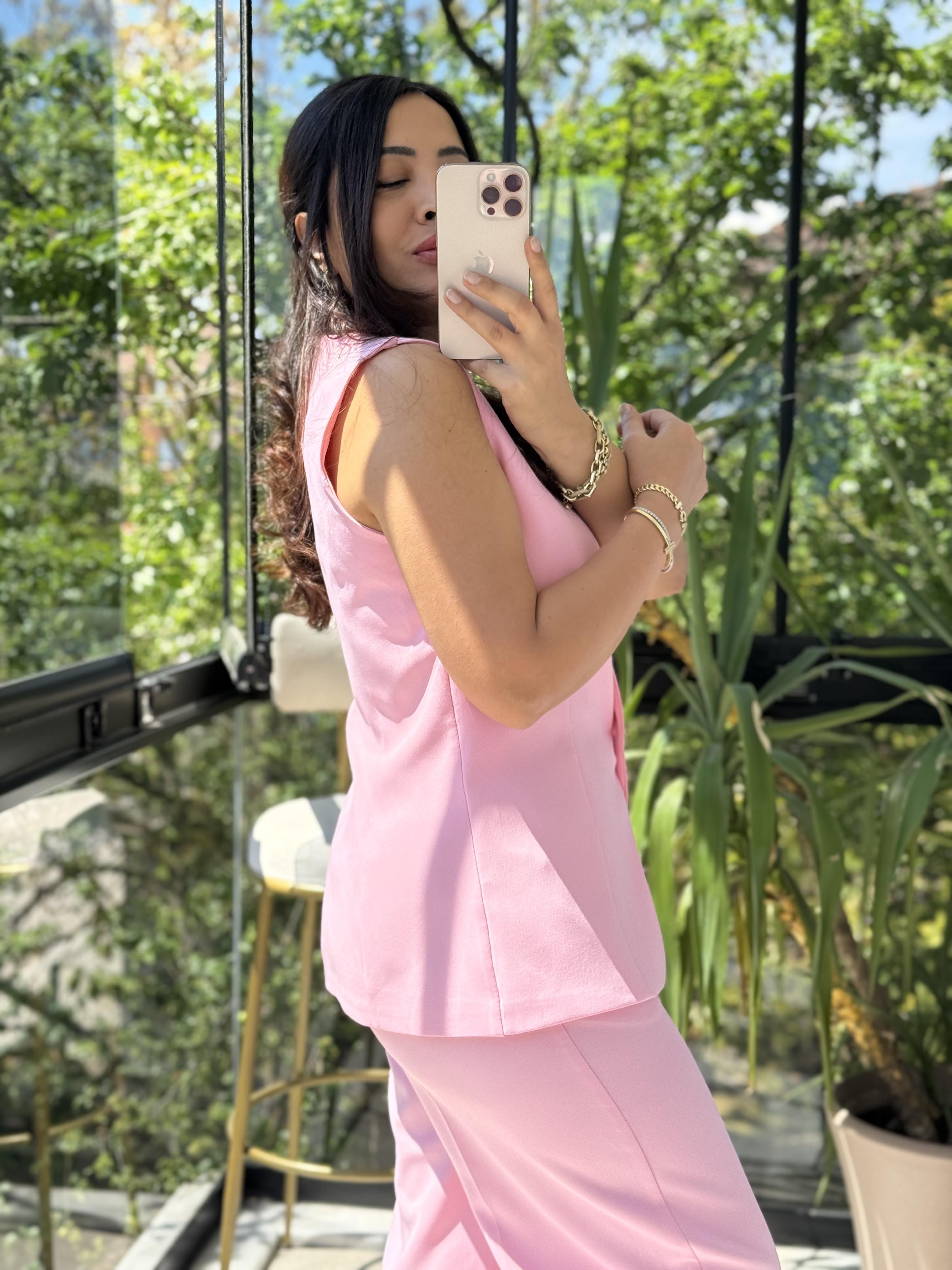 Yelekli Palazzo Takım Pembe