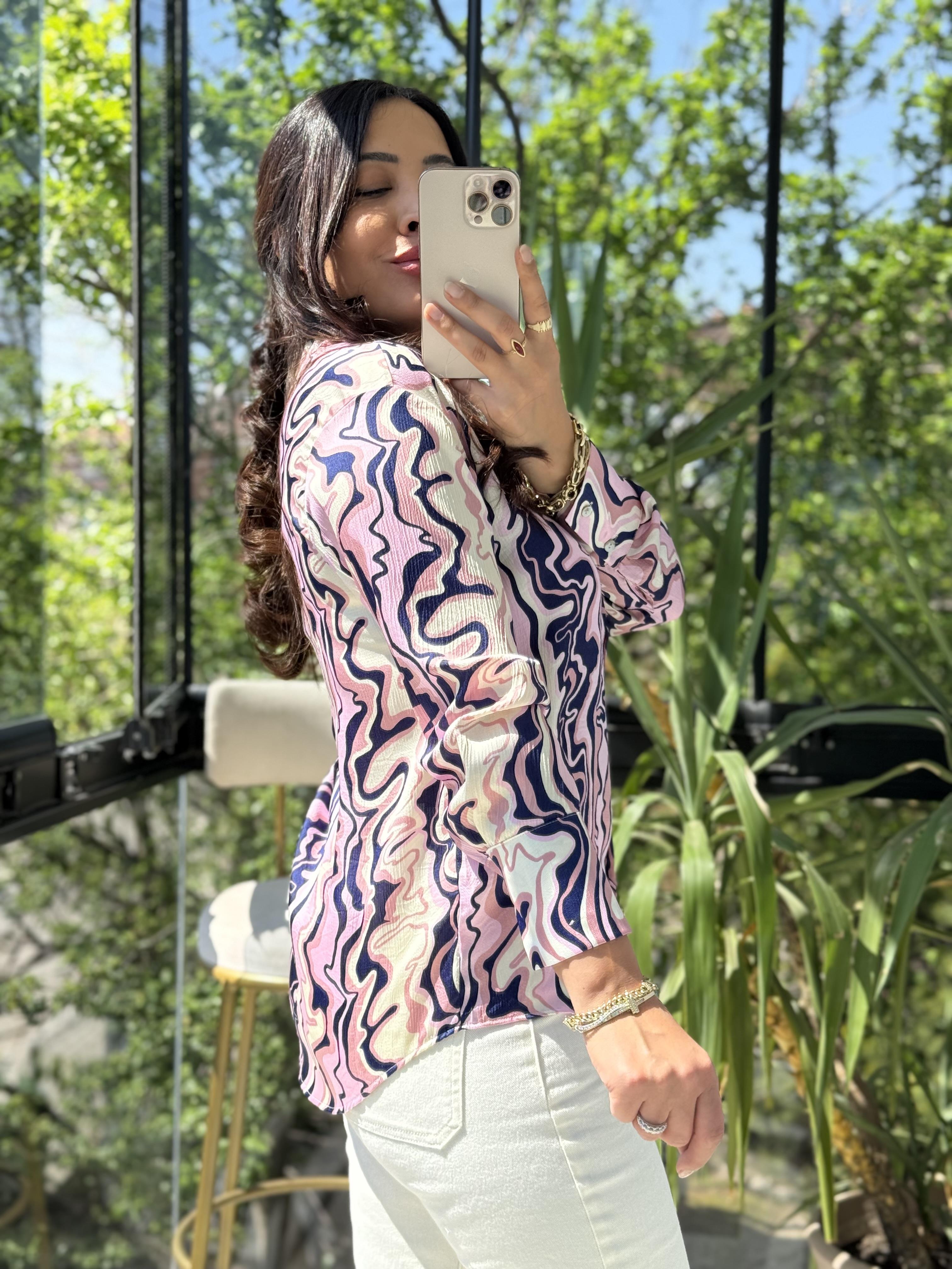 Wave Effect Basic Gömlek Pembe