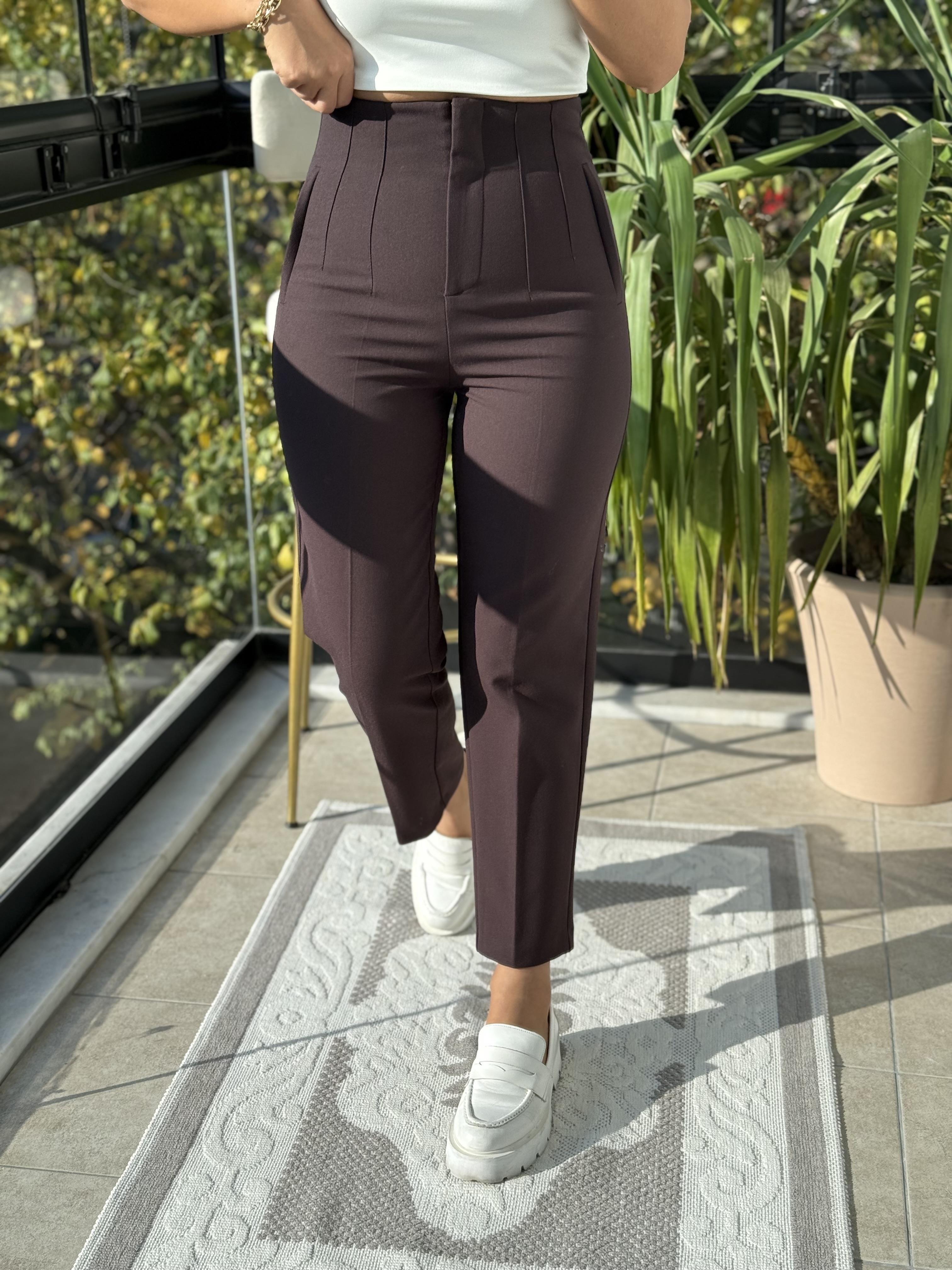 Düğmesiz Zra Model Kumaş Pantolon Kahve
