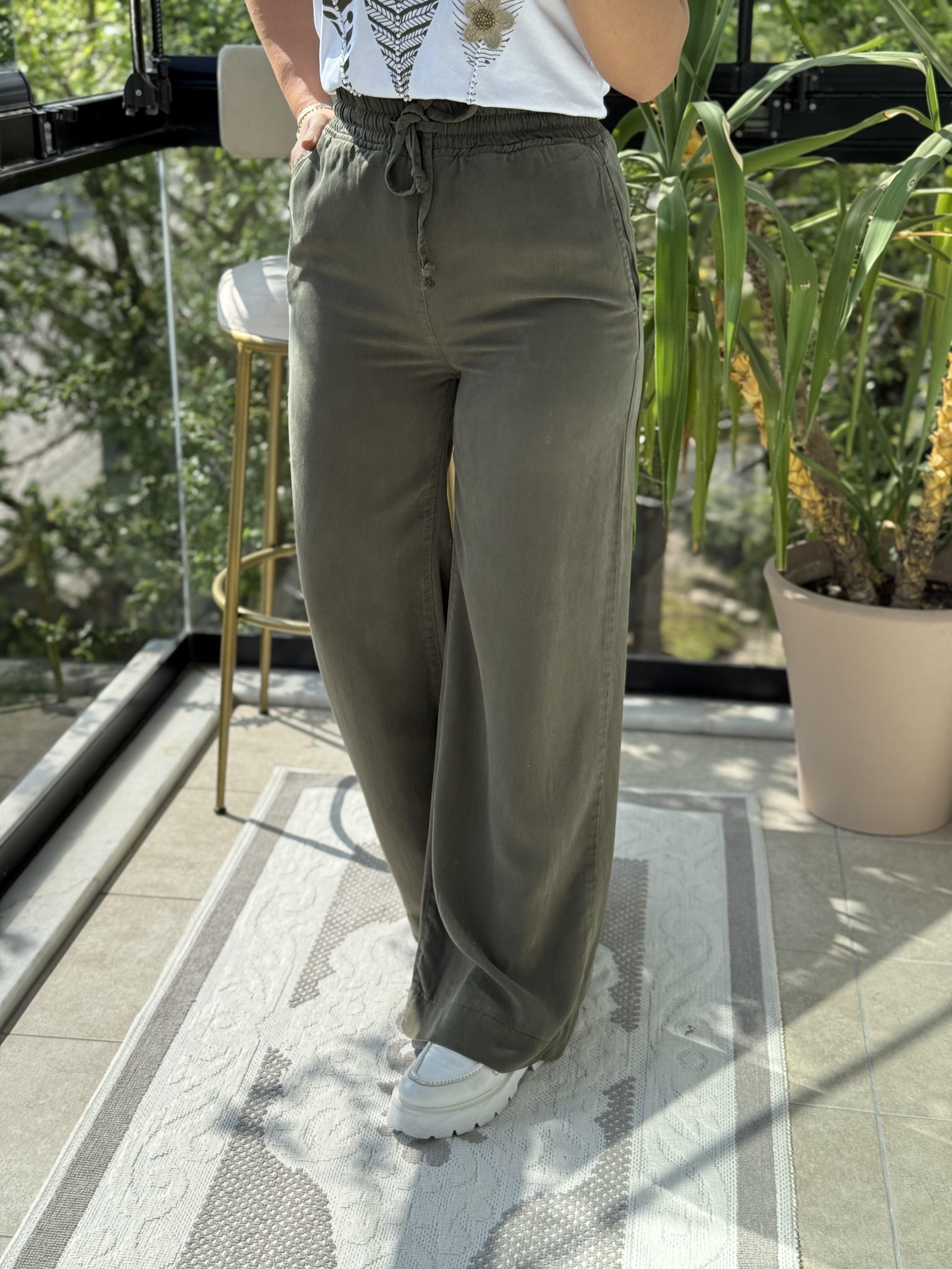 Lastikli Palazzo Pantolon Yeşil