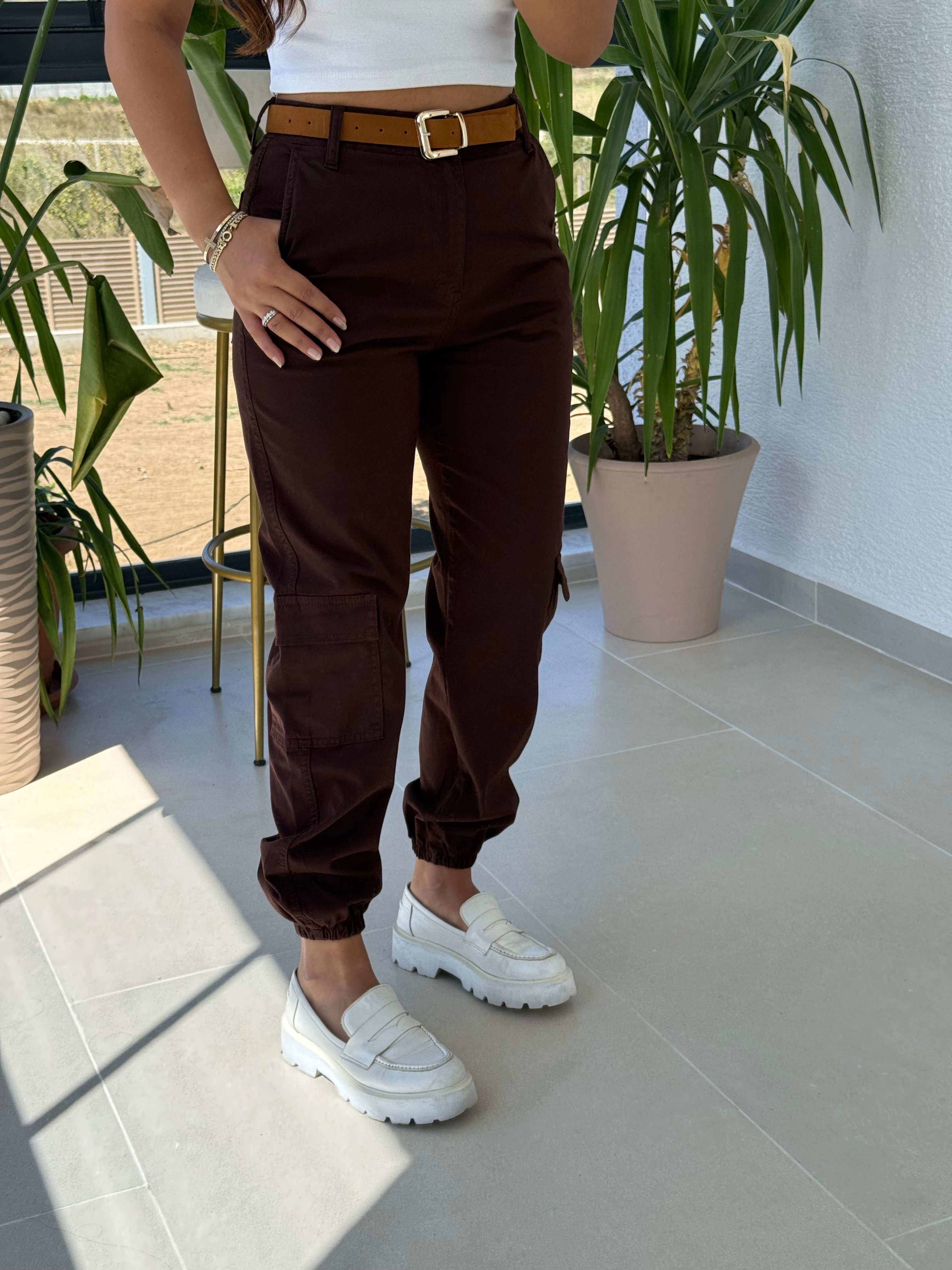 Paçası Lastikli Kargo Pantolon Kahve 