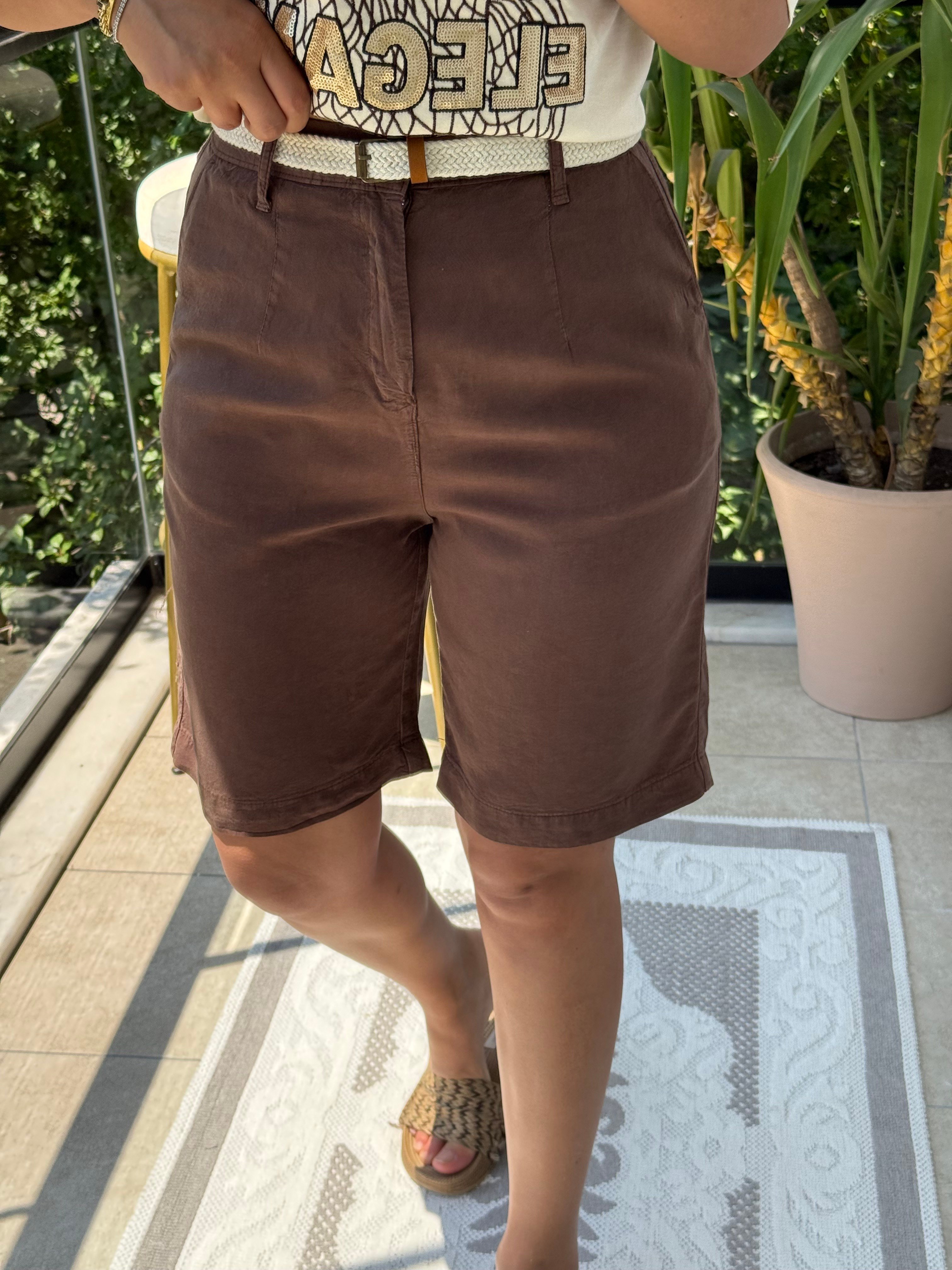 Pensli Tensel Orta Boy Kot Şort Kahve