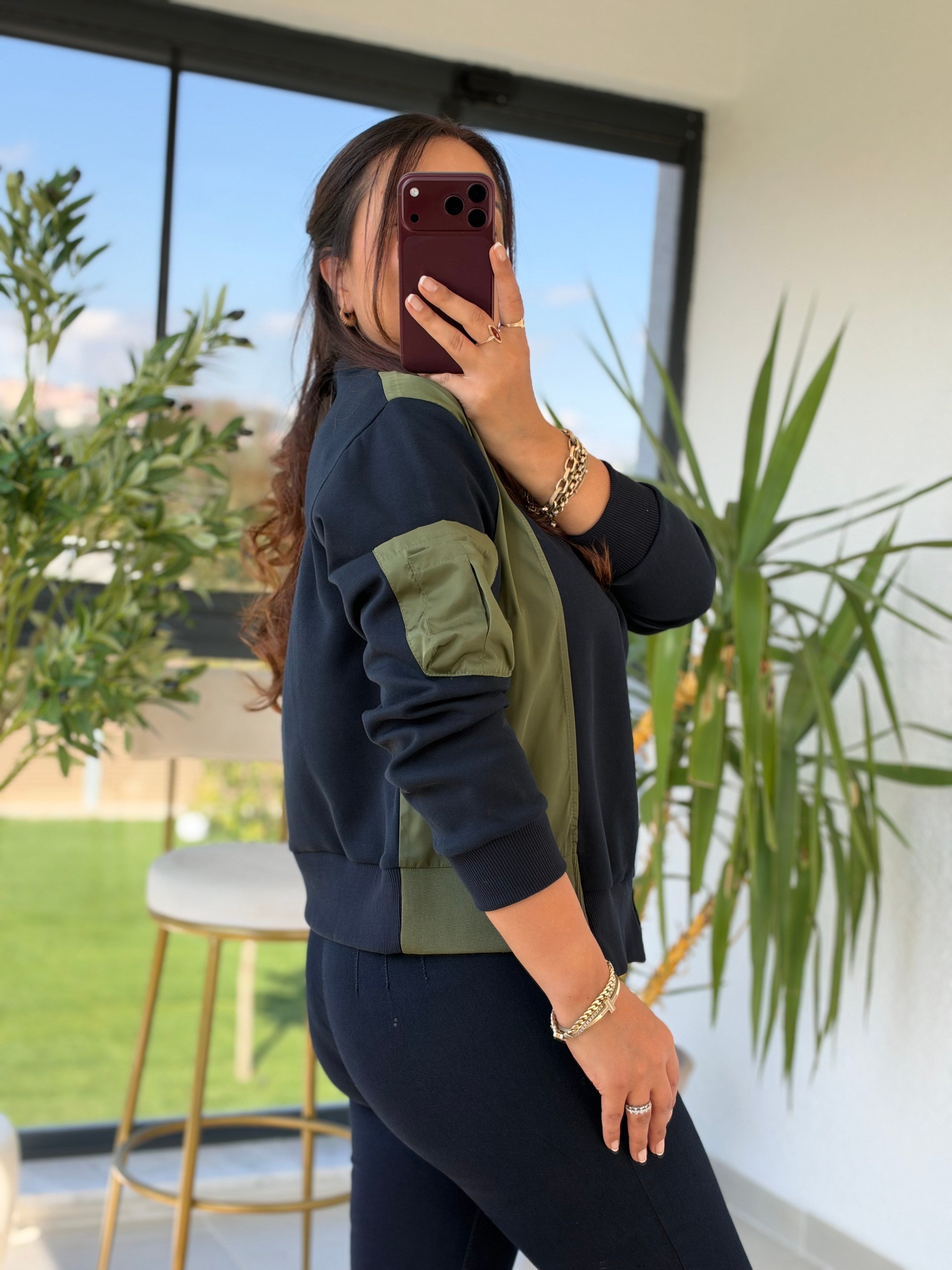 Mix Kumaş Fermuarlı Modal Sweatshirt Lacivert