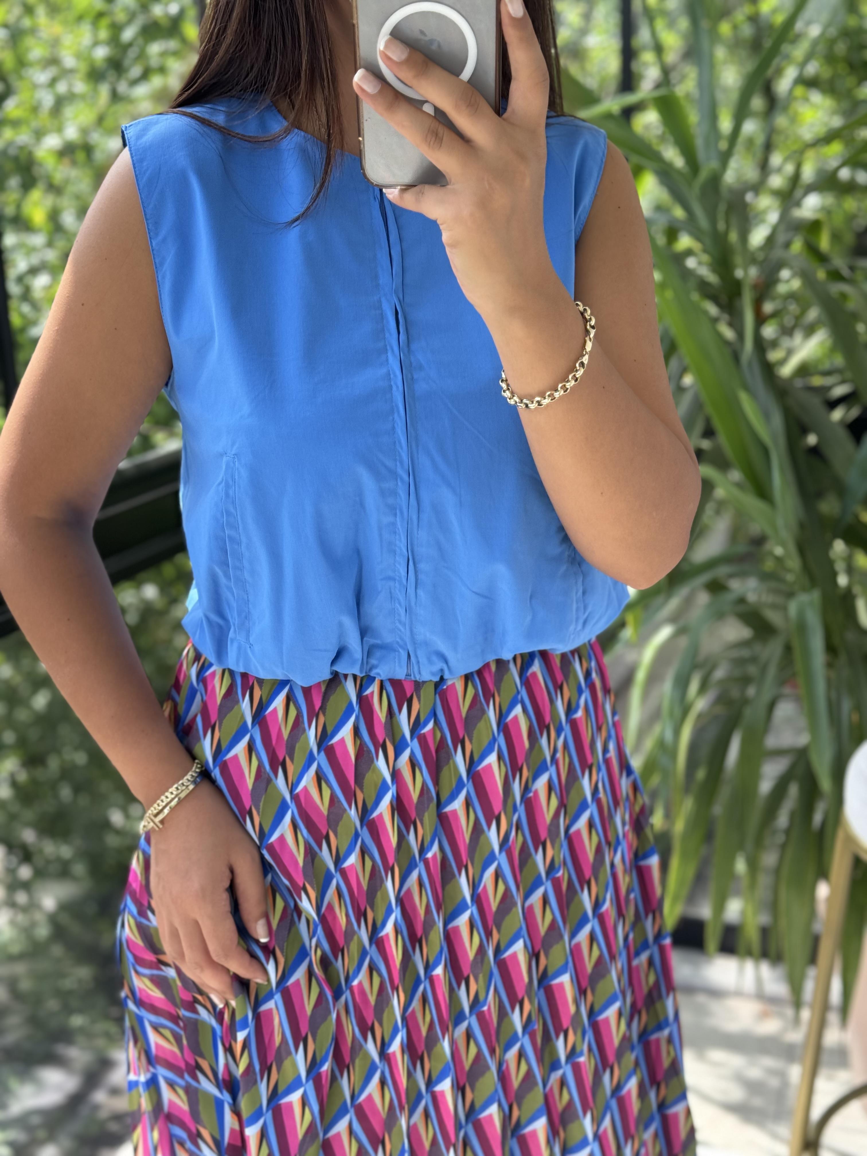 Fermuarlı Balon Bluz Mavi
