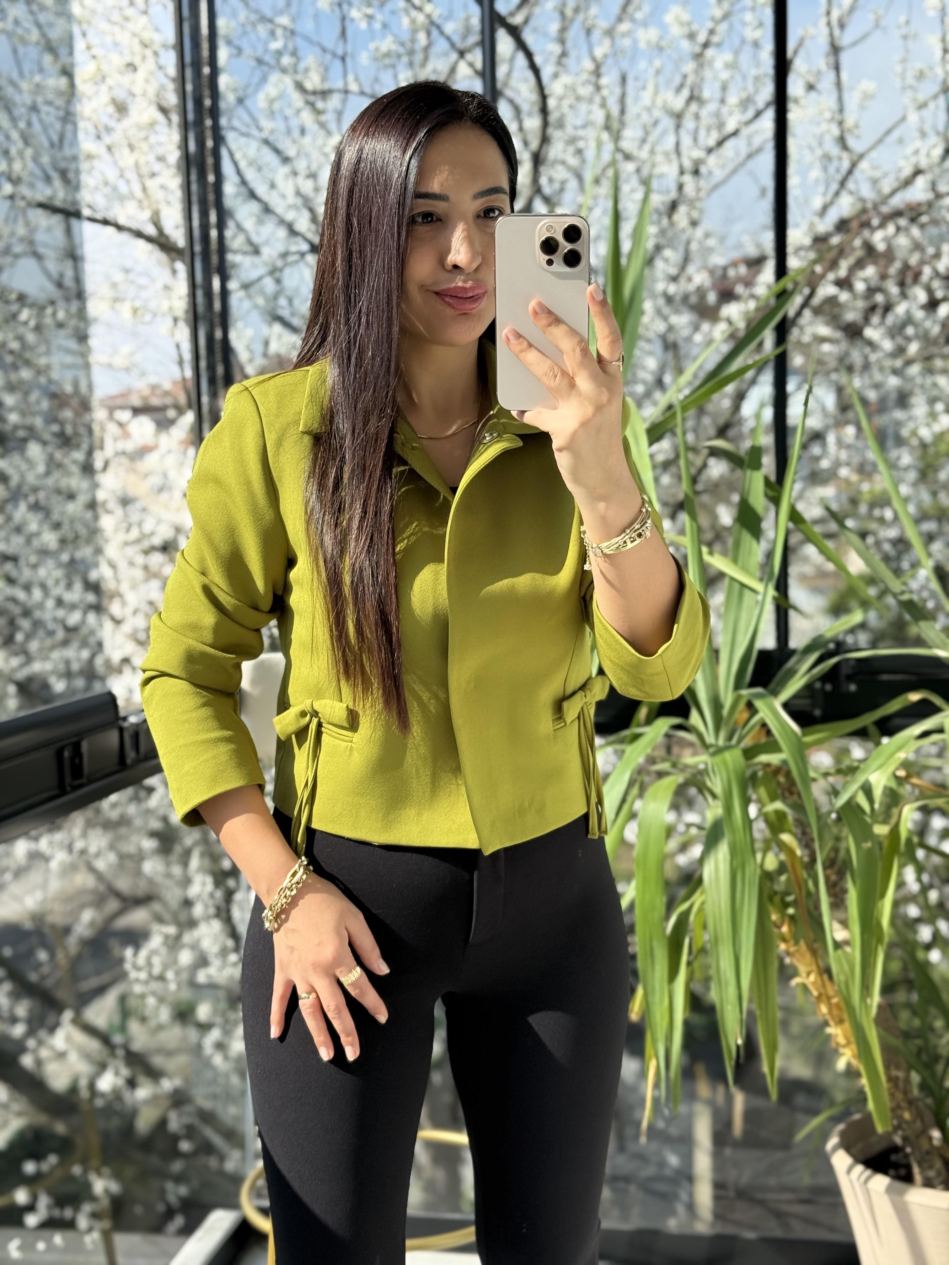 Uzun Kol Fiyonklu Blazer Ceket Kivi Yeşili