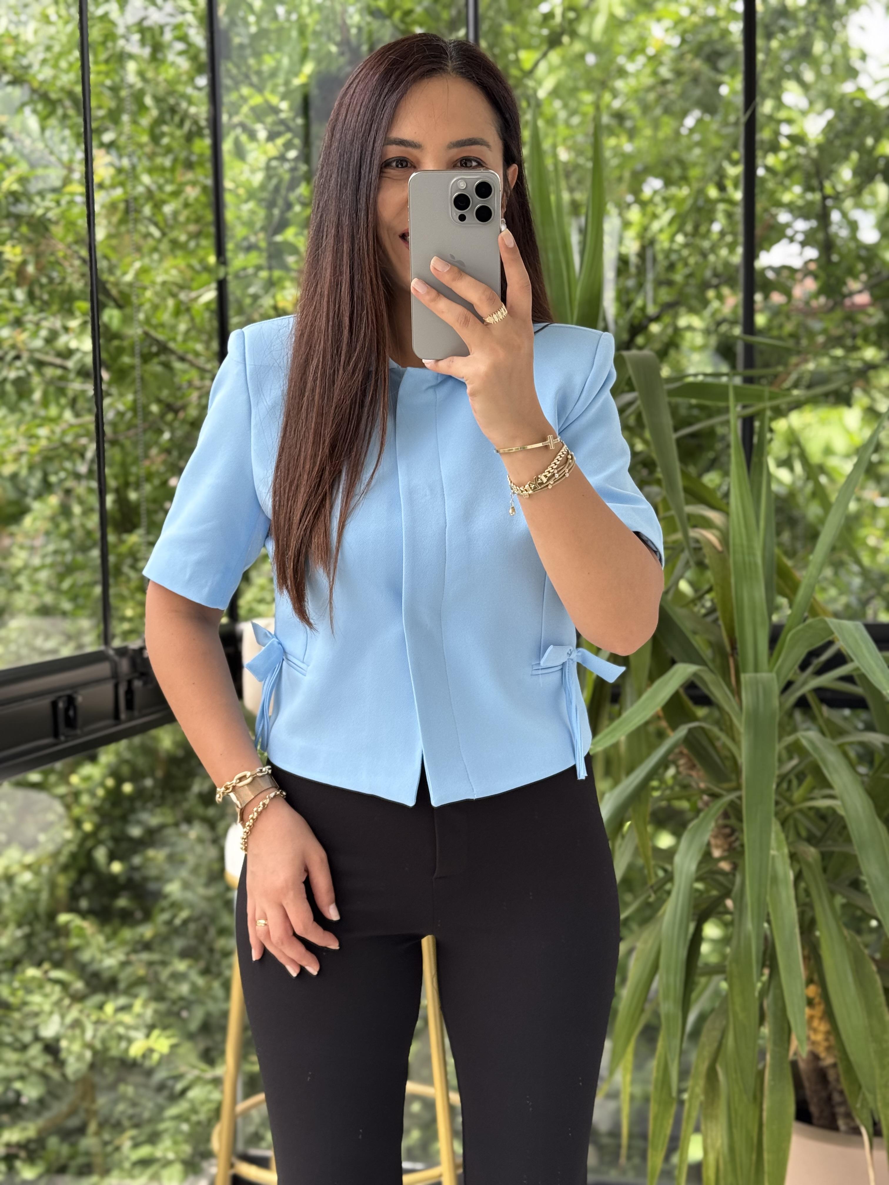 Fiyonk Detaylı Kısa Kol Blazer Bebe Mavi