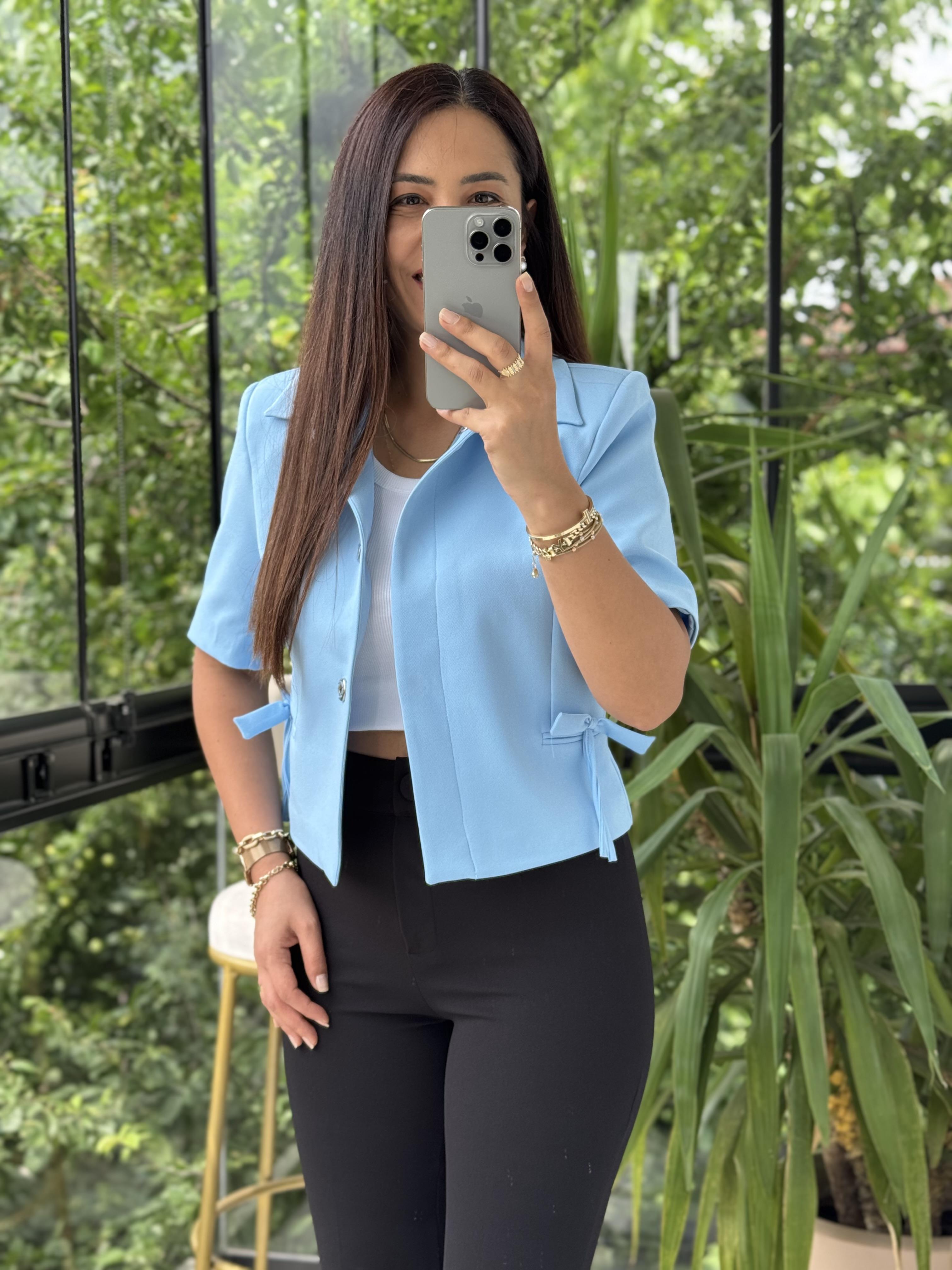 Fiyonk Detaylı Kısa Kol Blazer Bebe Mavi