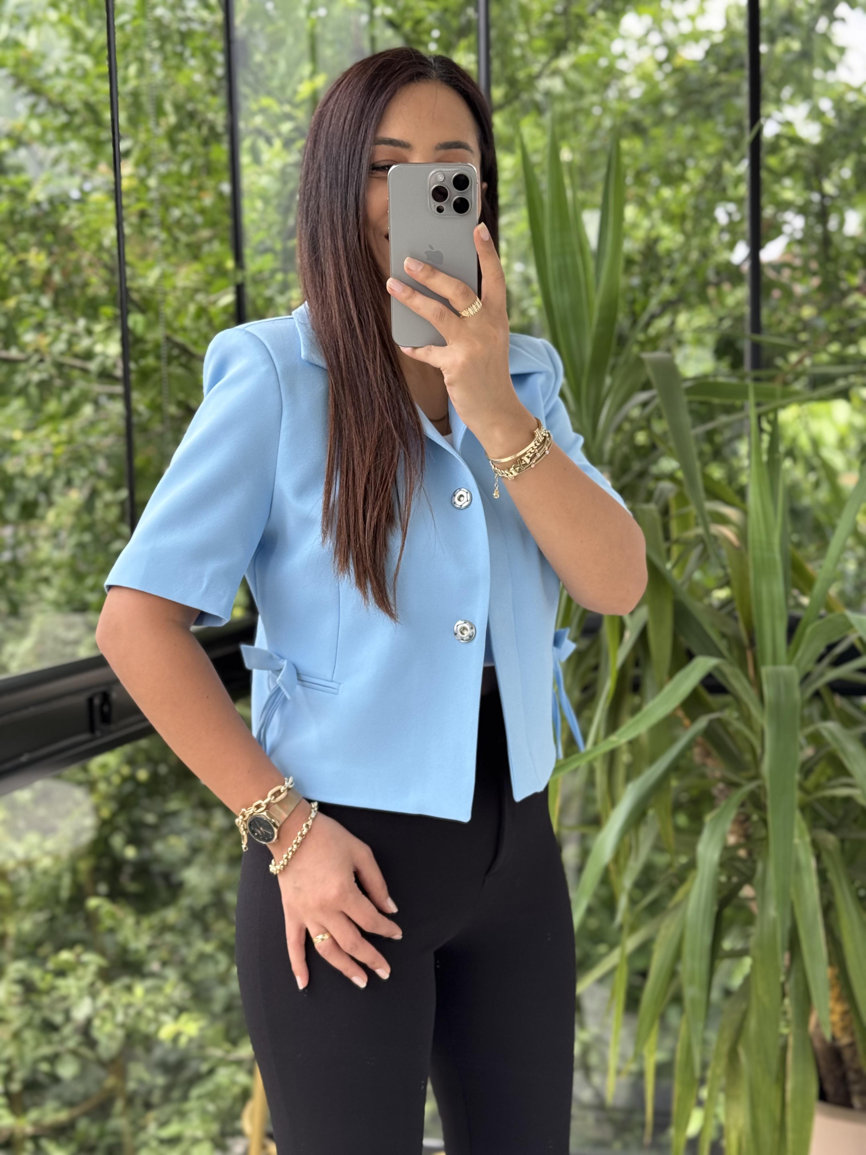 Fiyonk Detaylı Kısa Kol Blazer Bebe Mavi